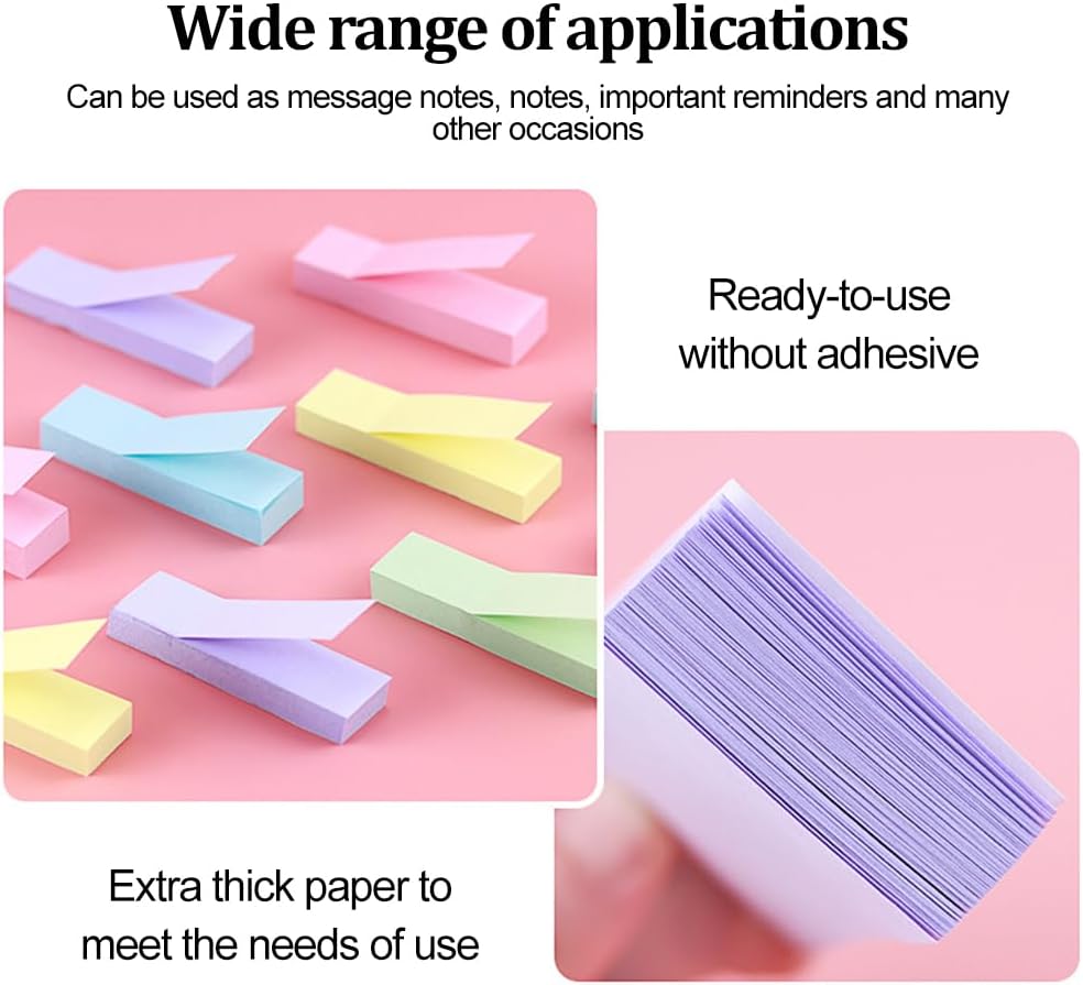 500 Pastel Sticky Notes 75x20mm - Colourful removable sticky notes in blue, pink, green, yellow and purple | Pack of 5 100 notes each | For use in the office, at home and at school