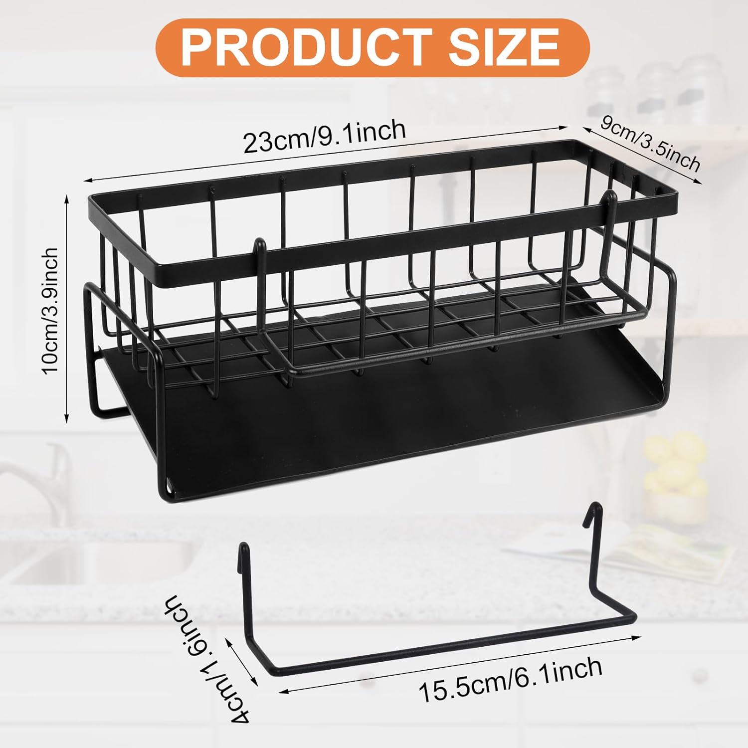 Multifunctional kitchen sink caddy - black stainless steel sponge holder - countertop cleaning rack with removable cloth holder - dish drying rack for kitchen and bathroom black