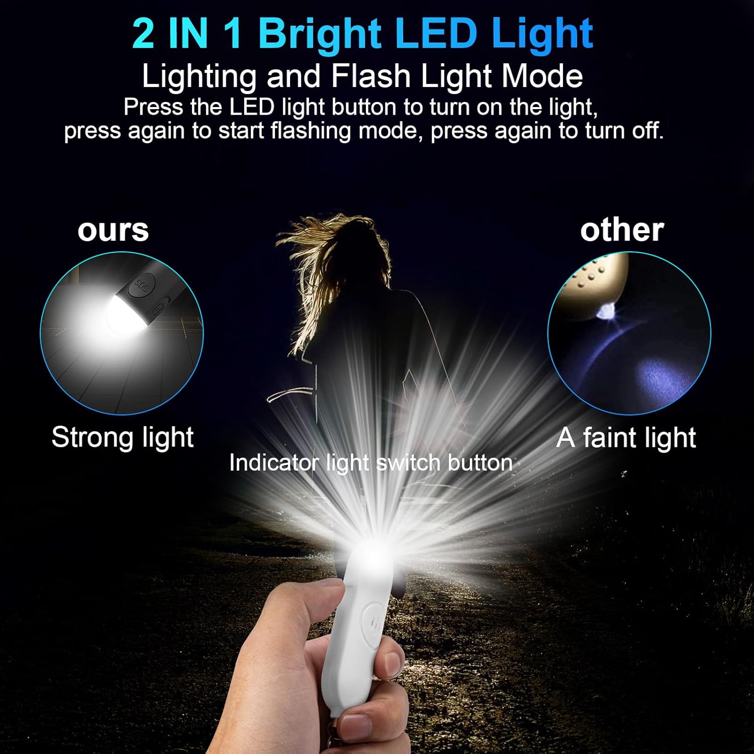 Alarm - Torch - 2-pack - 130dB - Personal alarm - Security alarm - Rechargeable - Emergency siren - with LED light - Keychain - Black & White