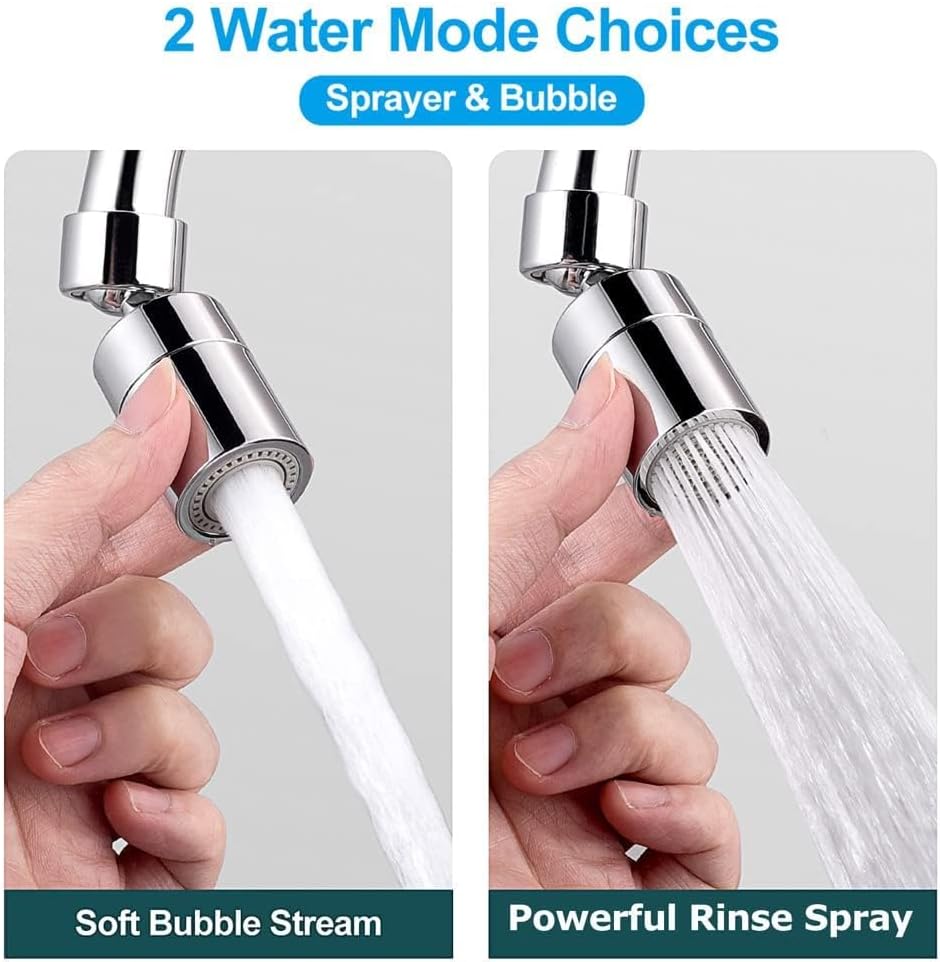 Faucet spray head for kitchen and sink taps - 360° swivel dual-function sprayer - 80-degree swivel tap spout with wide angle - Extended sprayer for taps - Splash-proof spray head for kitchen tap spouts