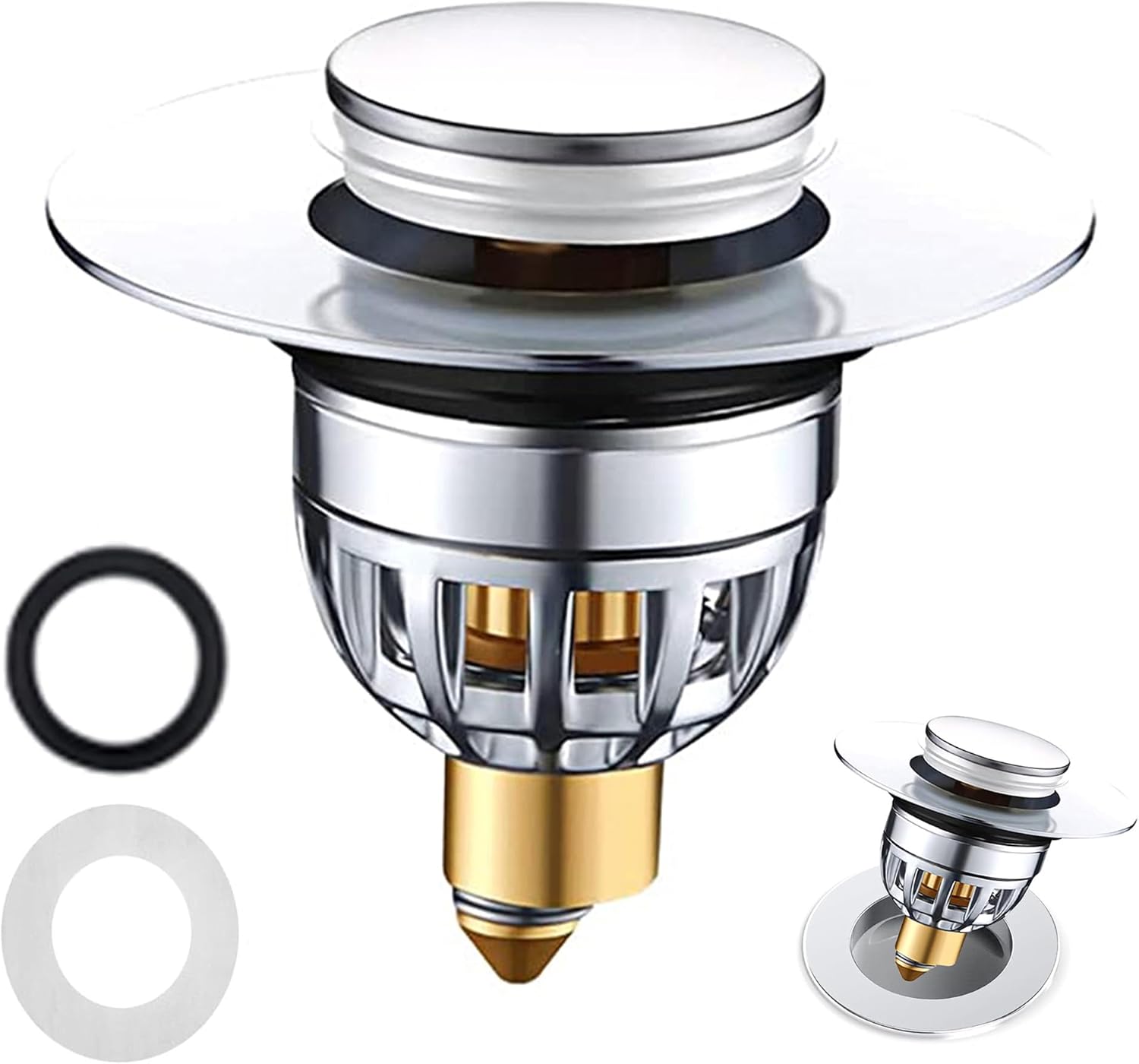 Gootsteenplug, universal, stainless steel strainer for collapsible sink plugs, drain plug for sinks 34-42 mm, suitable for bathtubs and sinks 34-42 mm