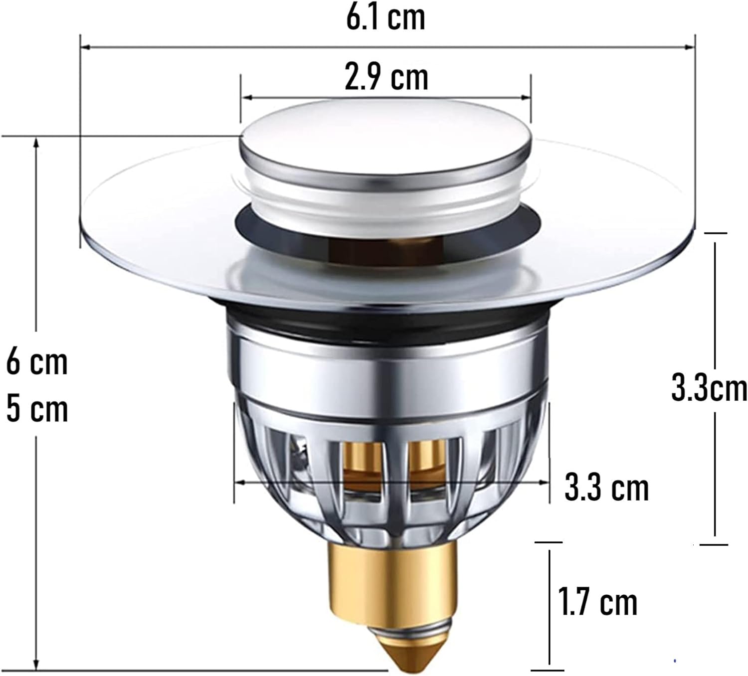 Gootsteenplug, universal, stainless steel strainer for collapsible sink plugs, drain plug for sinks 34-42 mm, suitable for bathtubs and sinks 34-42 mm