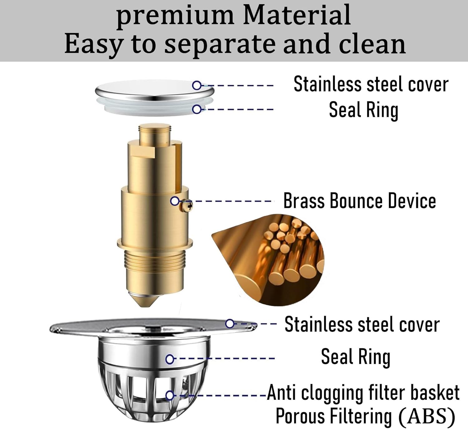 Gootsteenplug, universal, stainless steel strainer for collapsible sink plugs, drain plug for sinks 34-42 mm, suitable for bathtubs and sinks 34-42 mm