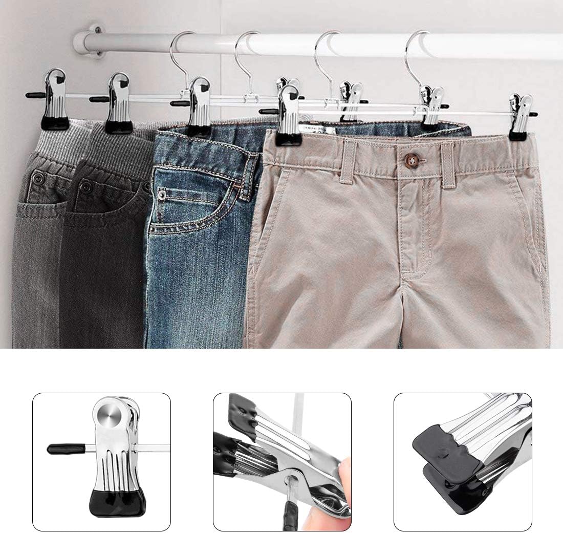 10-pack pants hangers, chrome-plated clothes hangers with anti-slip clips, suitable for skirts, pants and jeans