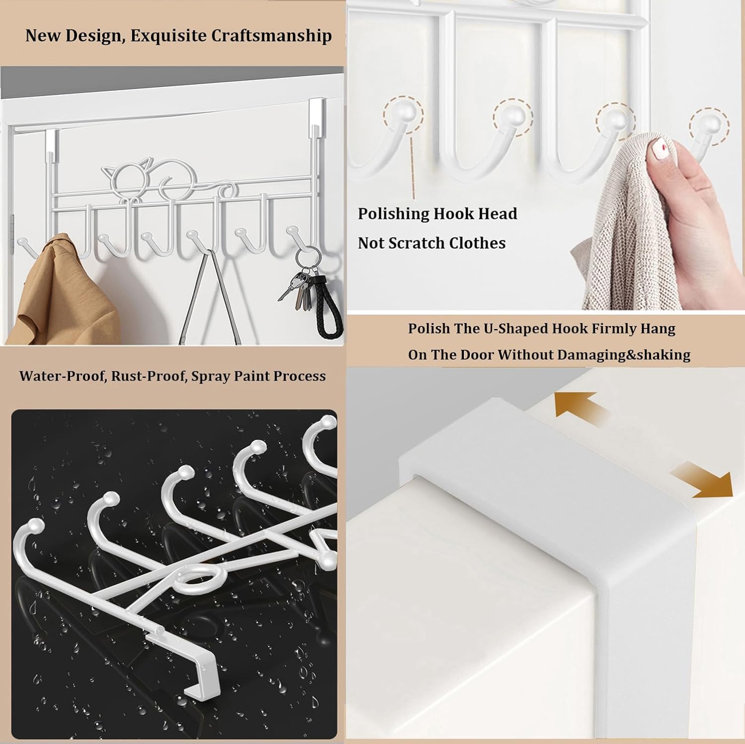 Door hooks, coat hangers for jackets, towels, bags, bathrobes 1 pack, white