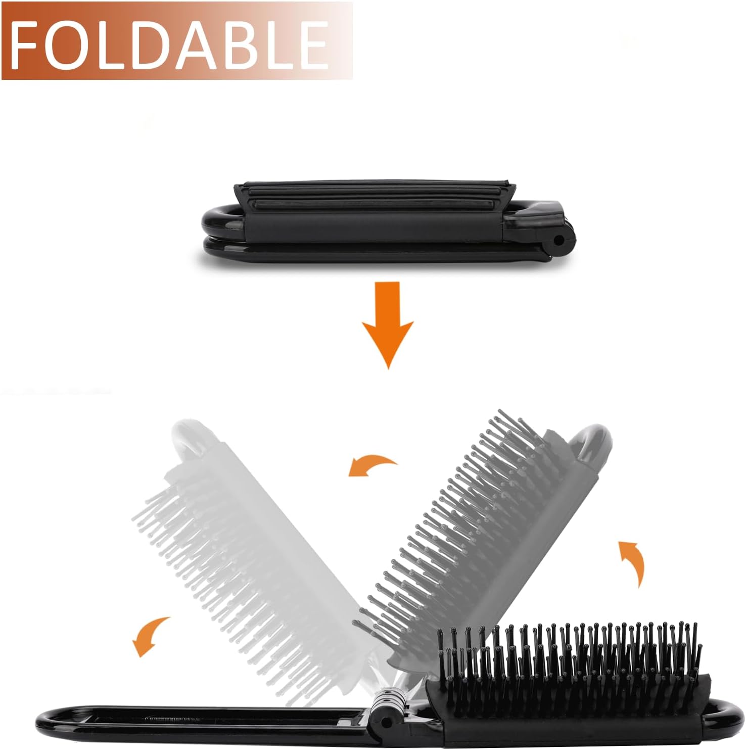 2 pieces of foldable hairbrush - portable travel hairbrush with pocket-sized mirror, anti-static mini hairbrush - small compact massage comb, hair styling tool - for women, girls, home, travel, gym, purse black