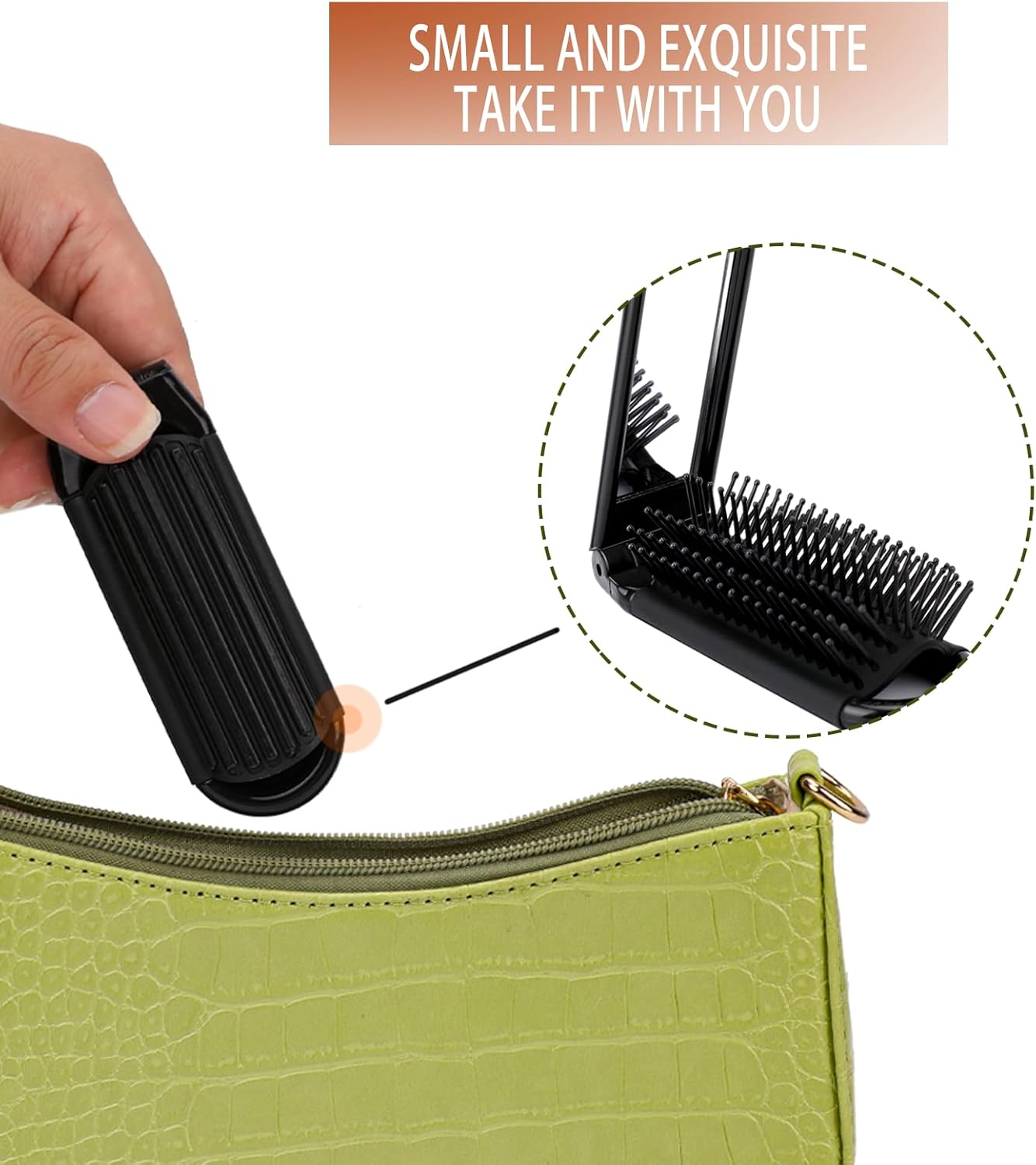 2 pieces of foldable hairbrush - portable travel hairbrush with pocket-sized mirror, anti-static mini hairbrush - small compact massage comb, hair styling tool - for women, girls, home, travel, gym, purse black