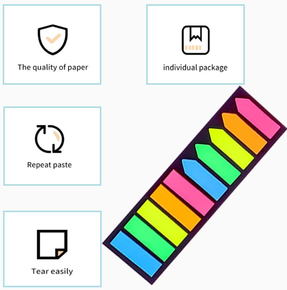 Sticky note labels, 200 sticky note labels, sticky note bookmarks in 2 shapes, mini file labels for marking pages and jotting down inspiration