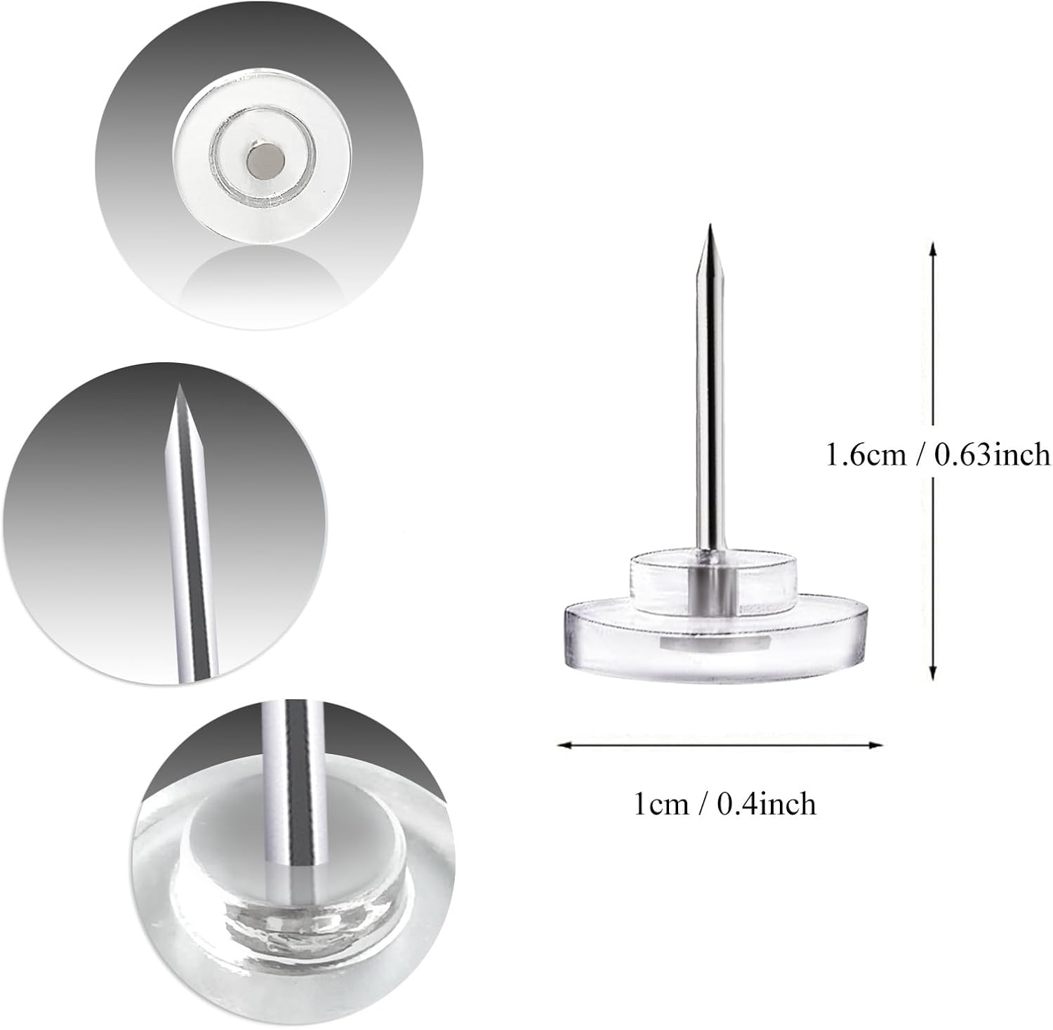 Pushpins, transparent pushpins, flat pushpins with steel points and transparent plastic heads, transparent pushpins for school, office, noticeboards, 150 pieces