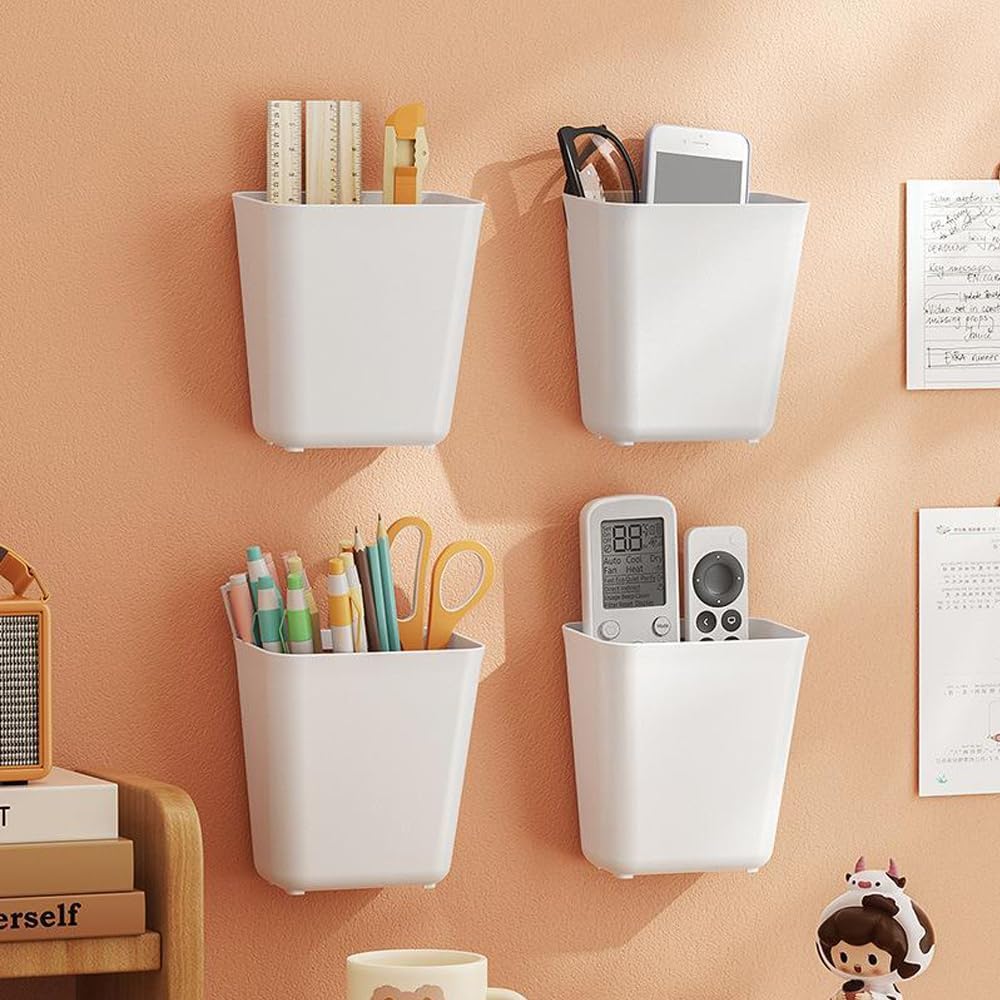 4-piece storage box set for kitchen cabinet doors, self-adhesive storage box for wall mounting, storage box for small items in wardrobes/bathrooms/fridges