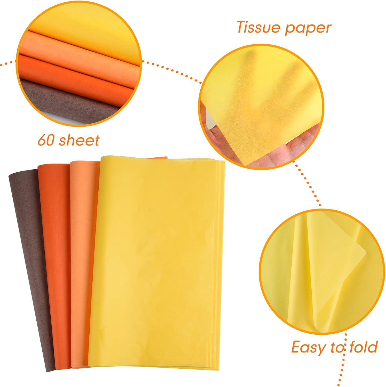 60 sheets of tissue paper autumn wrapping paper bulk multicoloured craft paper crafts for Thanksgiving harvest birthday party do-it-yourself and craft decoration