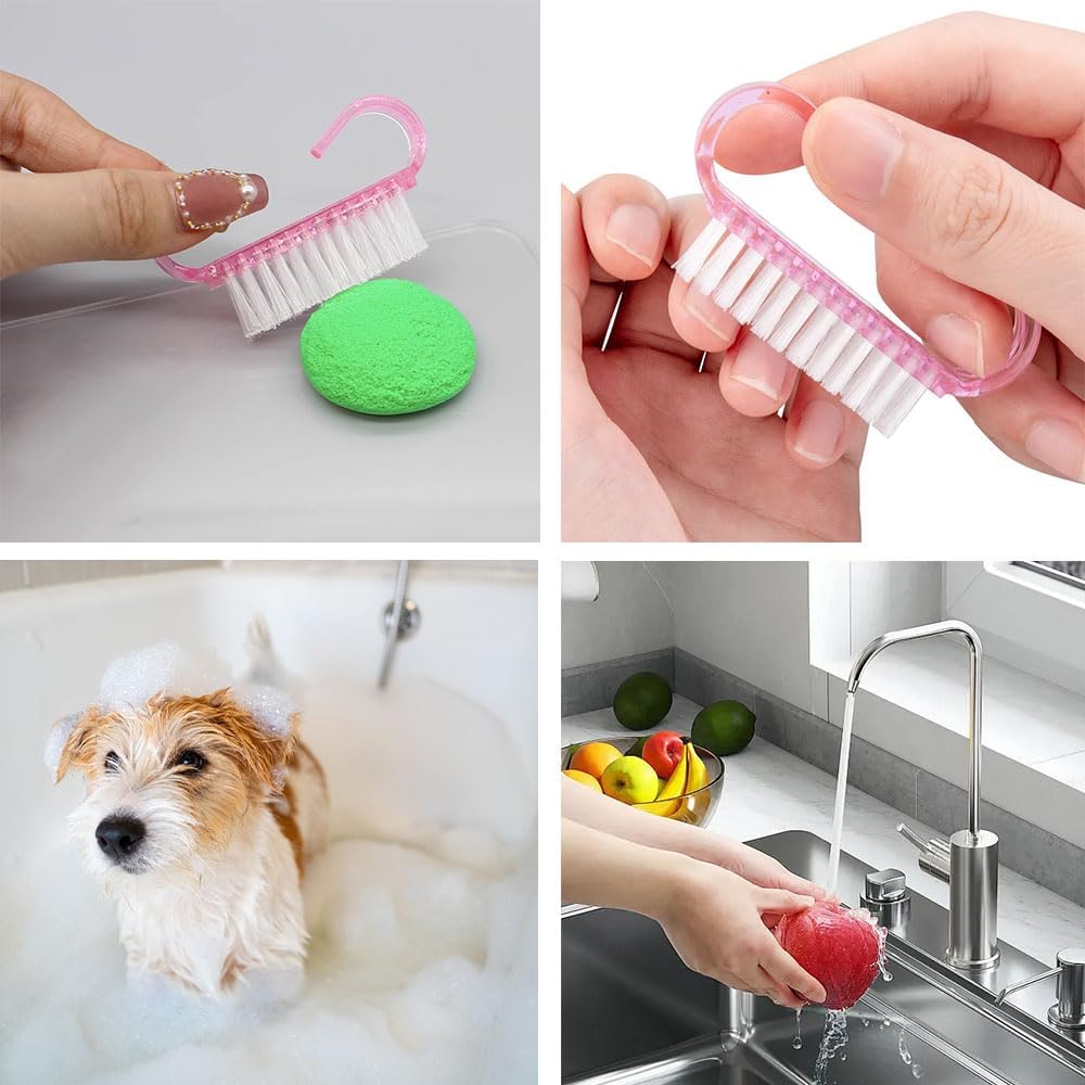 Nagelborstel - 4 pieces Plastic cleaning brush - Handscrub cleaning brush - with plastic handle - for cleaning nails purple - pink - blue - transparent