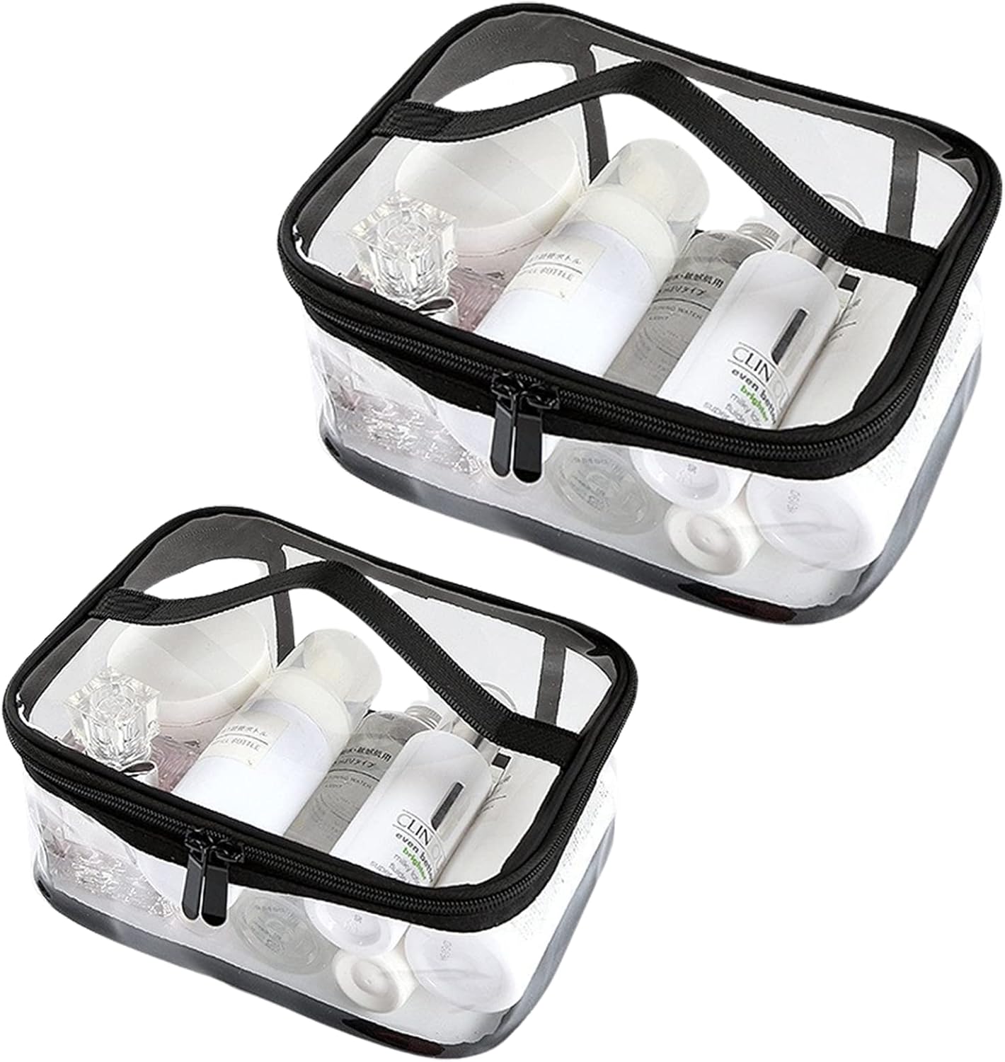Transparent toiletry bags - 2 pieces of portable makeup bags Transparent cosmetic bag with handle - zip - waterproof travel bag