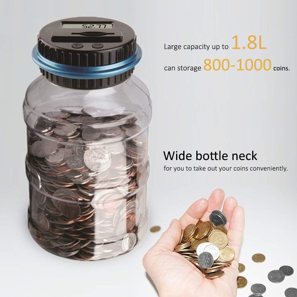 Digital piggy bank UK Coin counter - Large transparent piggy bank with LCD screen - piggy bank as a gift for kids and adults large size