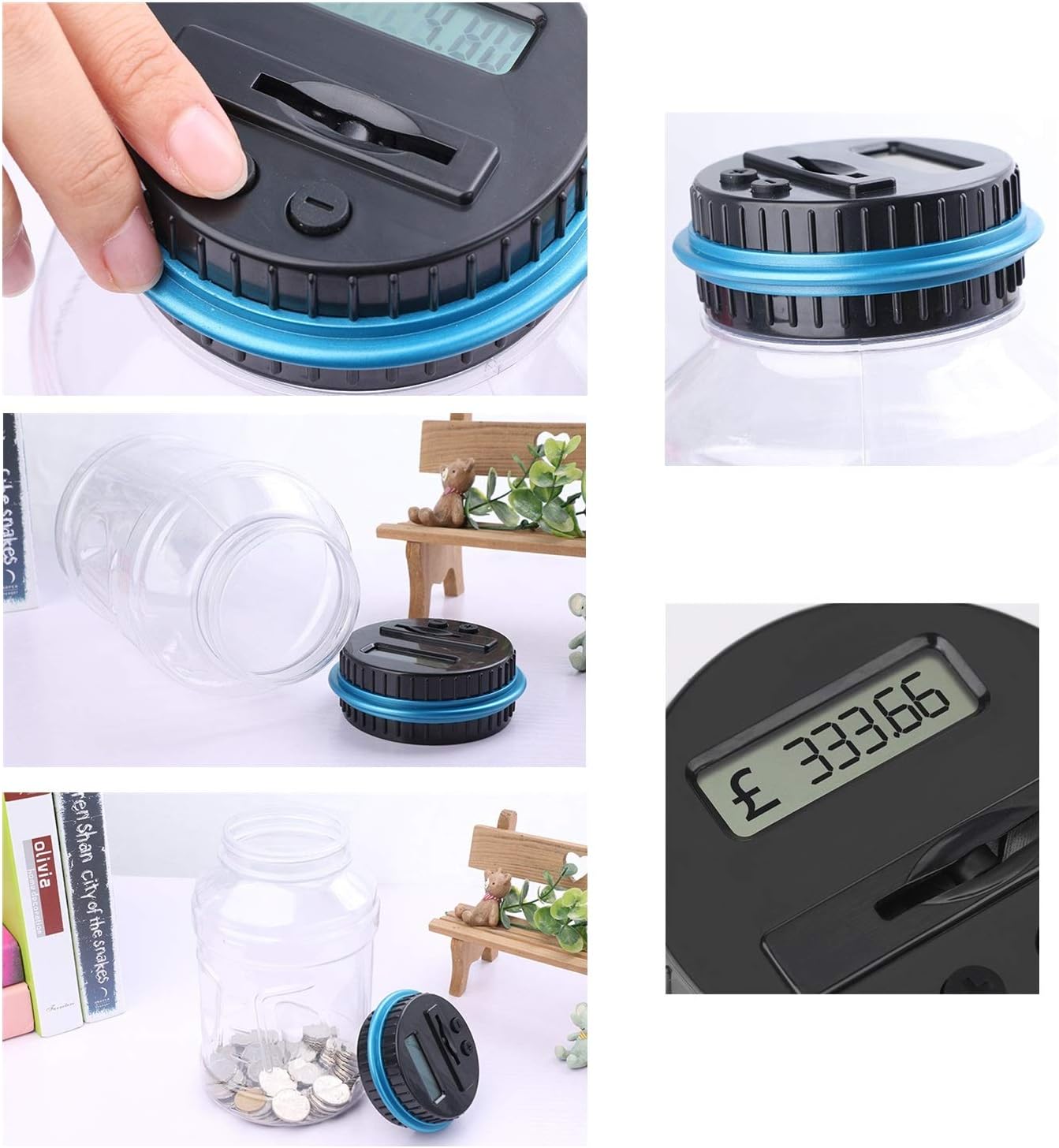 Digital piggy bank UK Coin counter - Large transparent piggy bank with LCD screen - piggy bank as a gift for kids and adults large size