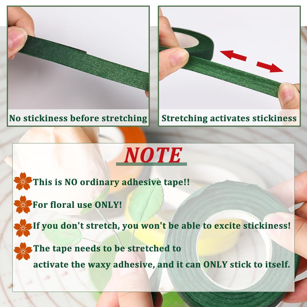 3 rolls of flower tape - 12 mm wide dark green flower tape for wrapping bouquet stems and DIY crafts - 30 metres per roll