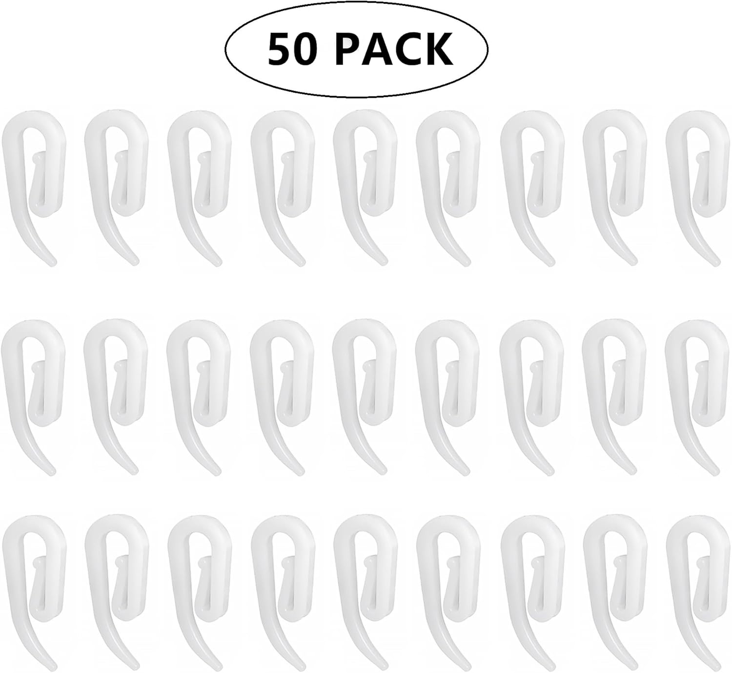 White plastic hooks for windows and door curtains - curtain hooks - suitable for windows, doors and shower curtains - 50 pieces