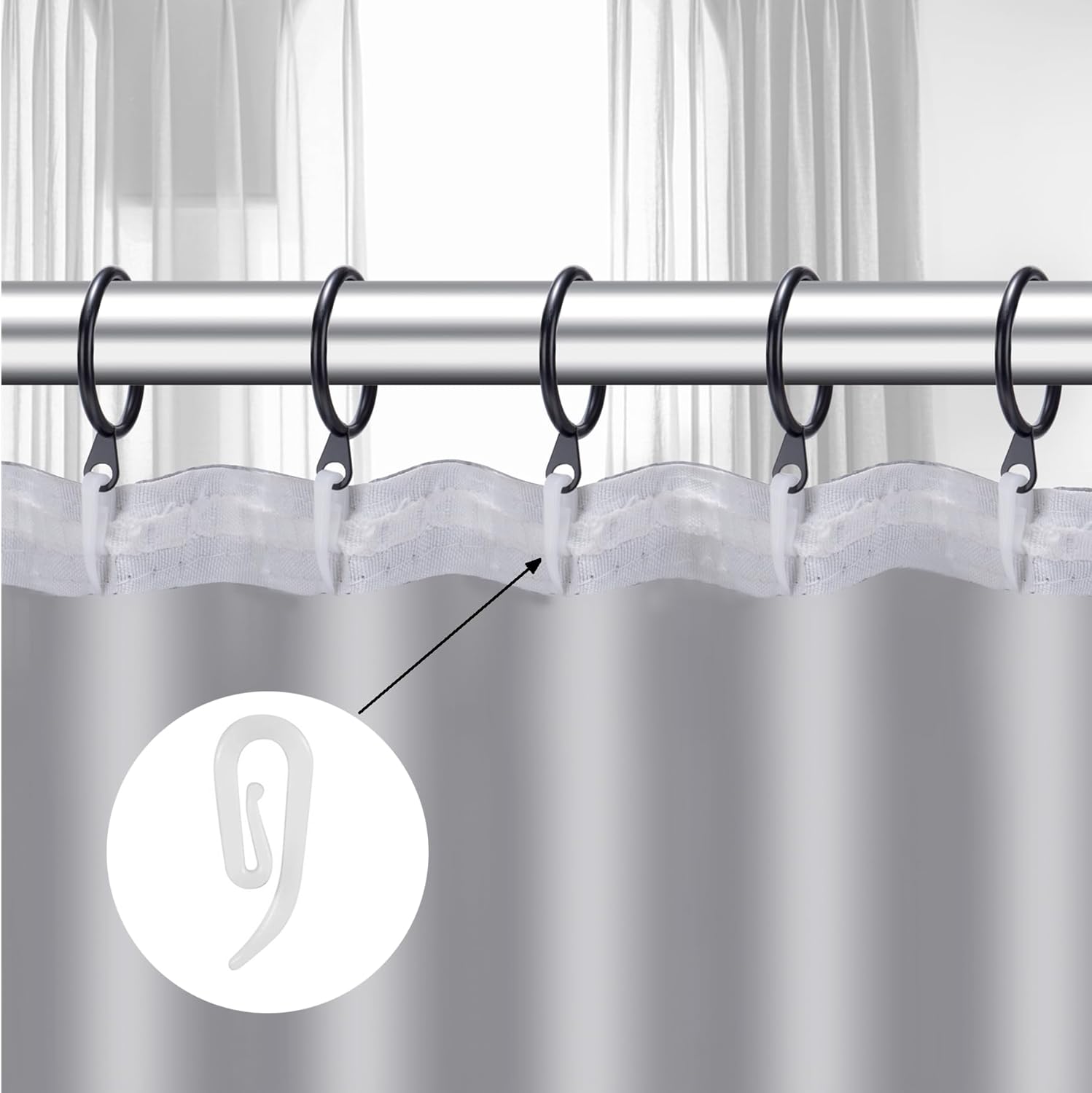White plastic hooks for windows and door curtains - curtain hooks - suitable for windows, doors and shower curtains - 50 pieces