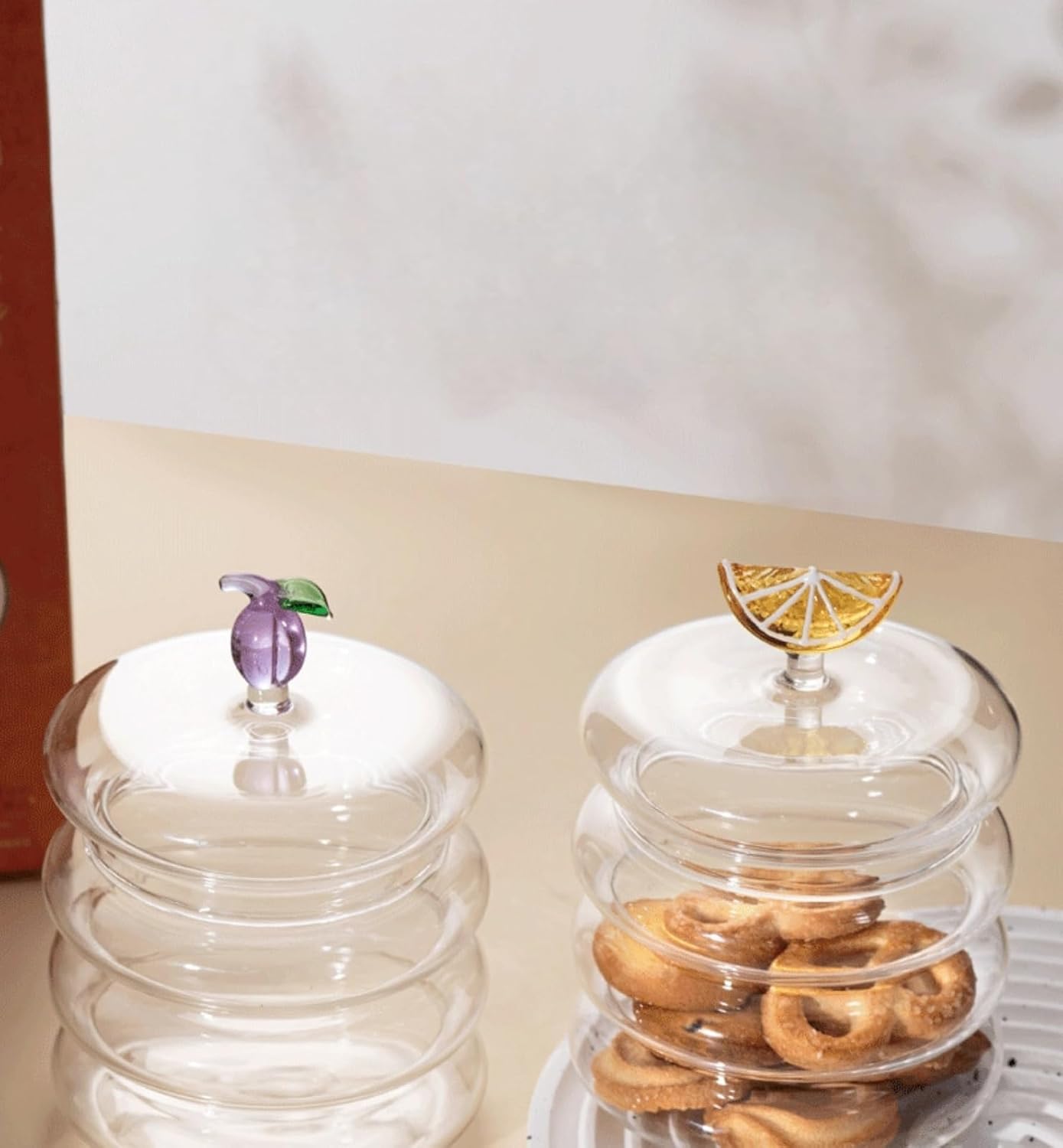 Household candy jar - desk candy box - candy jar with 3D fruit lid and snack compartment two parts
