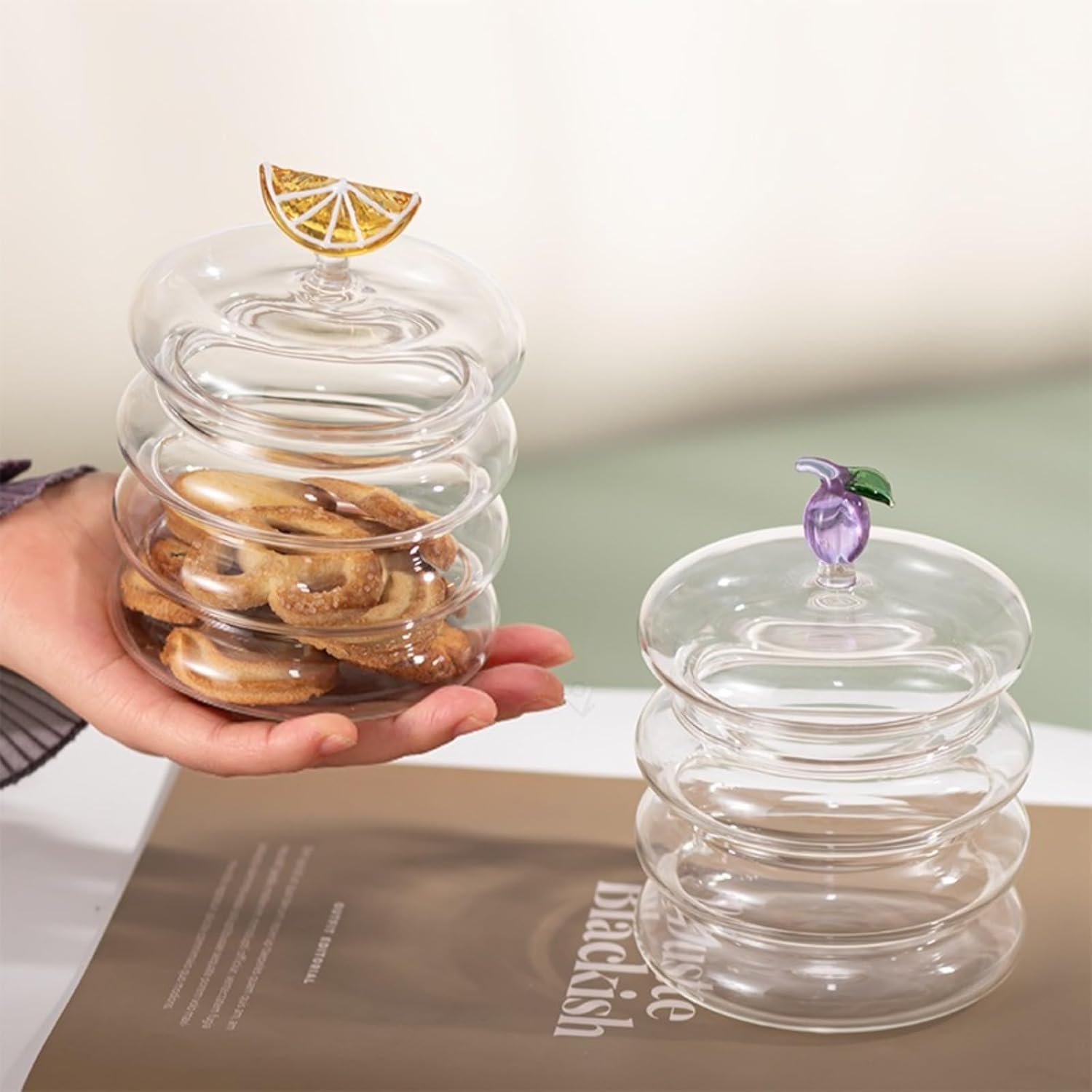 Household candy jar - desk candy box - candy jar with 3D fruit lid and snack compartment two parts