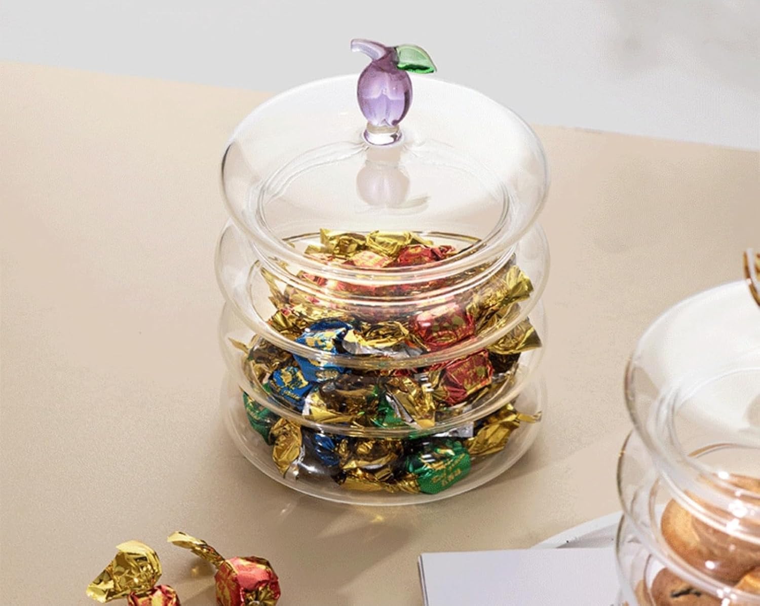 Household candy jar - desk candy box - candy jar with 3D fruit lid and snack compartment two parts