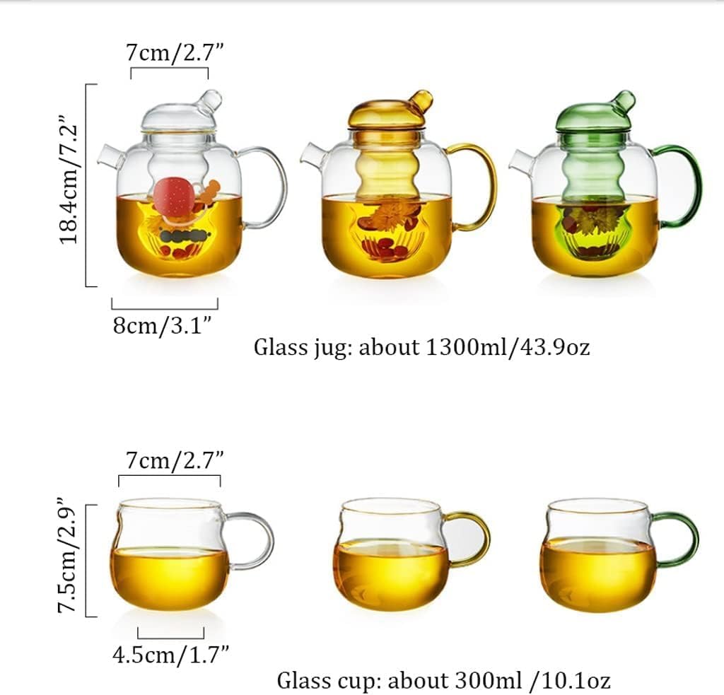 Handmade glass teapot for the stove with removable glass tea infuser - 2-in-1 flower teapot - Suitable for electric cooktops and kitchen appliances colour: green