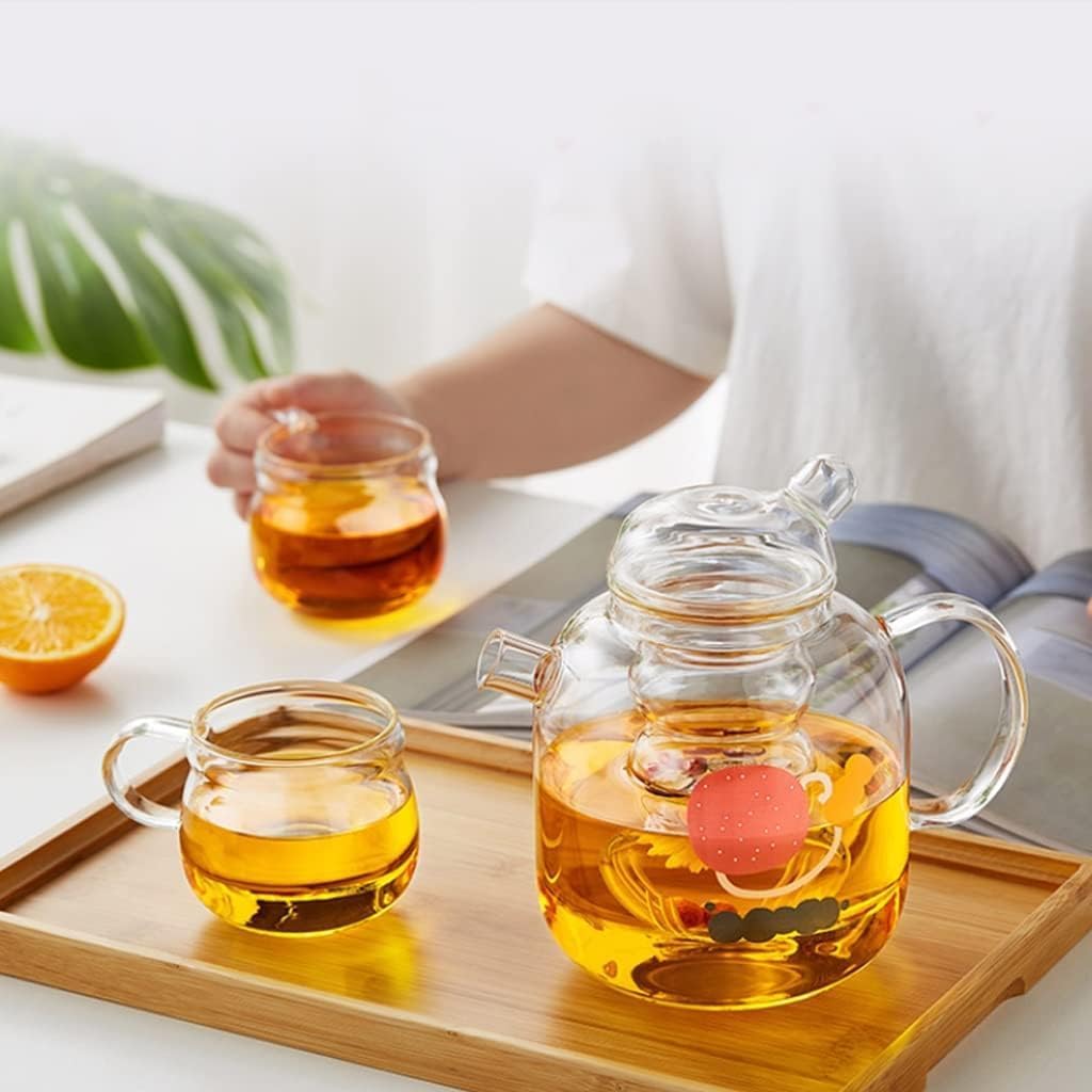 Handmade glass teapot for the stove with removable glass tea infuser - 2-in-1 flower teapot - Suitable for electric cooktops and kitchen appliances colour: green
