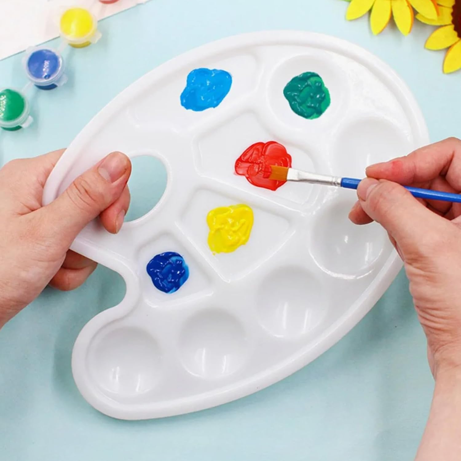 Acrylic paint palette, mixing palette, plastic palette, paint palette, 10-hole white round paint palette for watercolor, acrylic and oil paint, do-it-yourself, craft, professional fine art painting