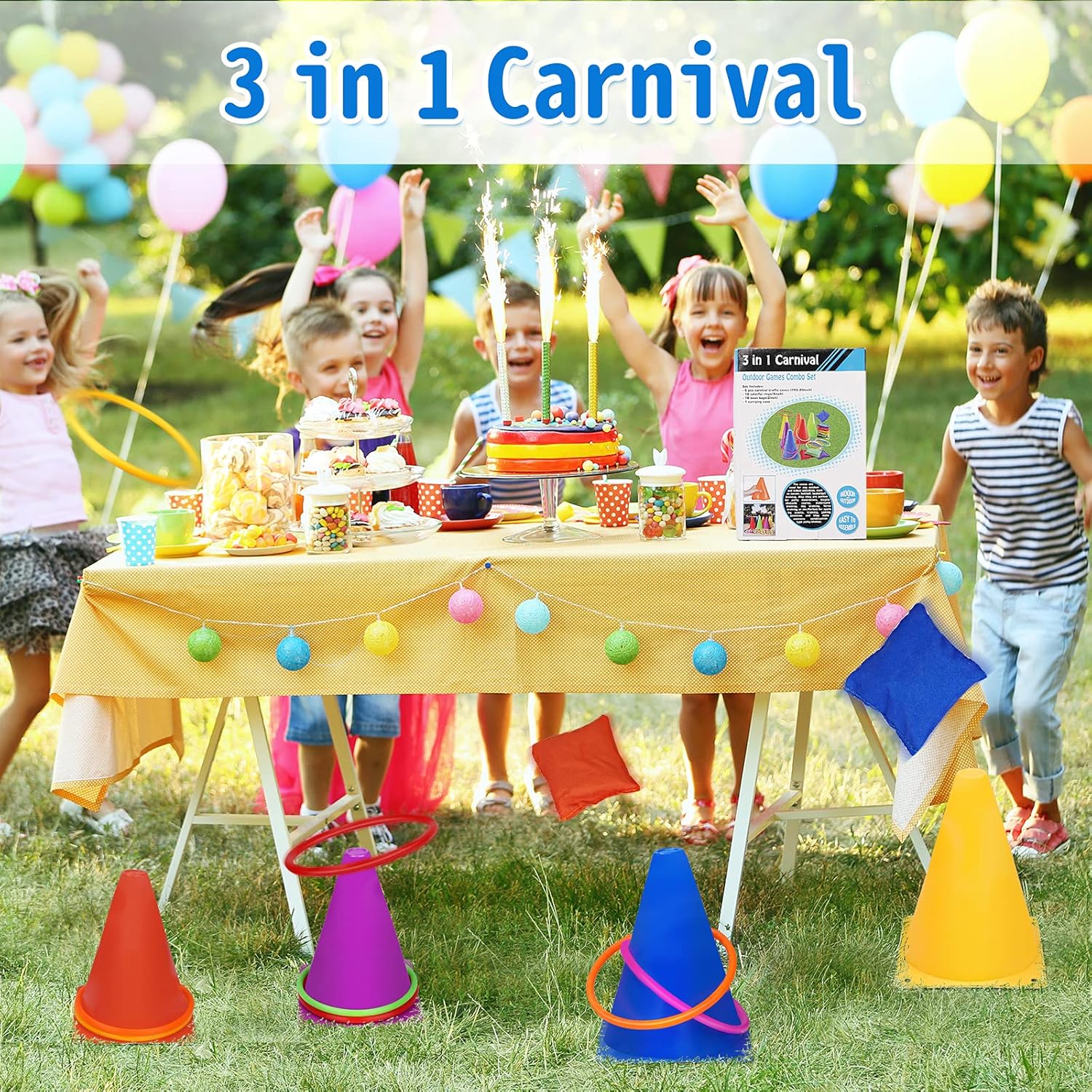 Spelset - 3-in-1 plastic kegel ring toss game - sandbag for kids - garden playset - indoor and outdoor playset for children 26 pieces