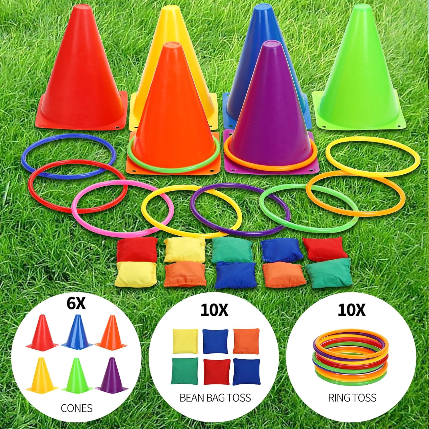 Spelset - 3-in-1 plastic kegel ring toss game - sandbag for kids - garden playset - indoor and outdoor playset for children 26 pieces