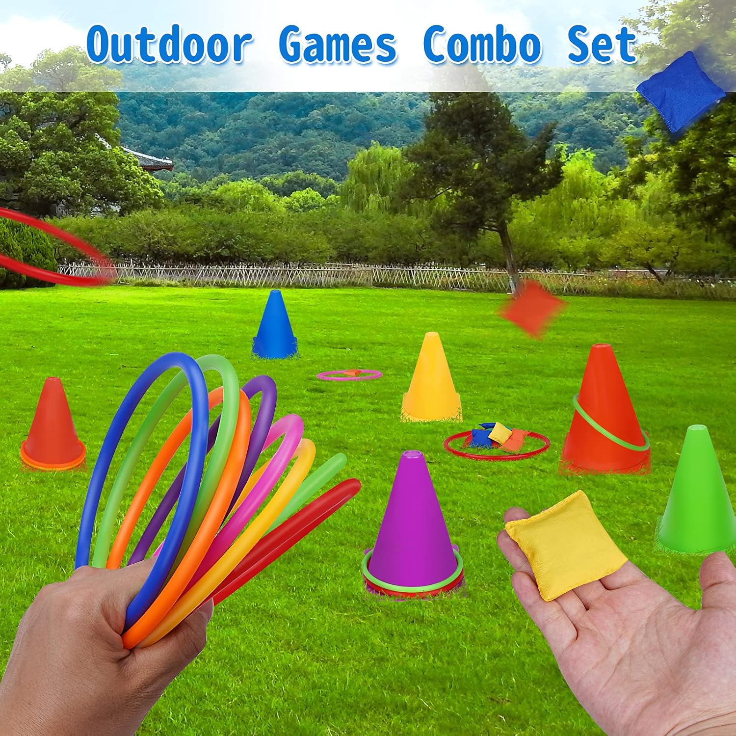 Spelset - 3-in-1 plastic kegel ring toss game - sandbag for kids - garden playset - indoor and outdoor playset for children 26 pieces