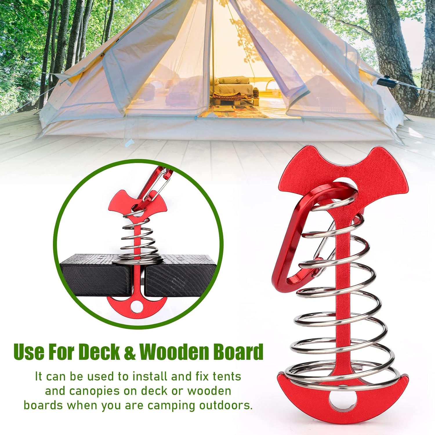 Carabiner Hook - Red - 10-pack - Ceiling Anchor with Carabiner Hook - Aluminium - Anchor - Spring Pin - Camping - Outdoor - Fishbone - Tent Anchor - Tent Rope - Spanner - Fishing Line - Adjuster - Pin