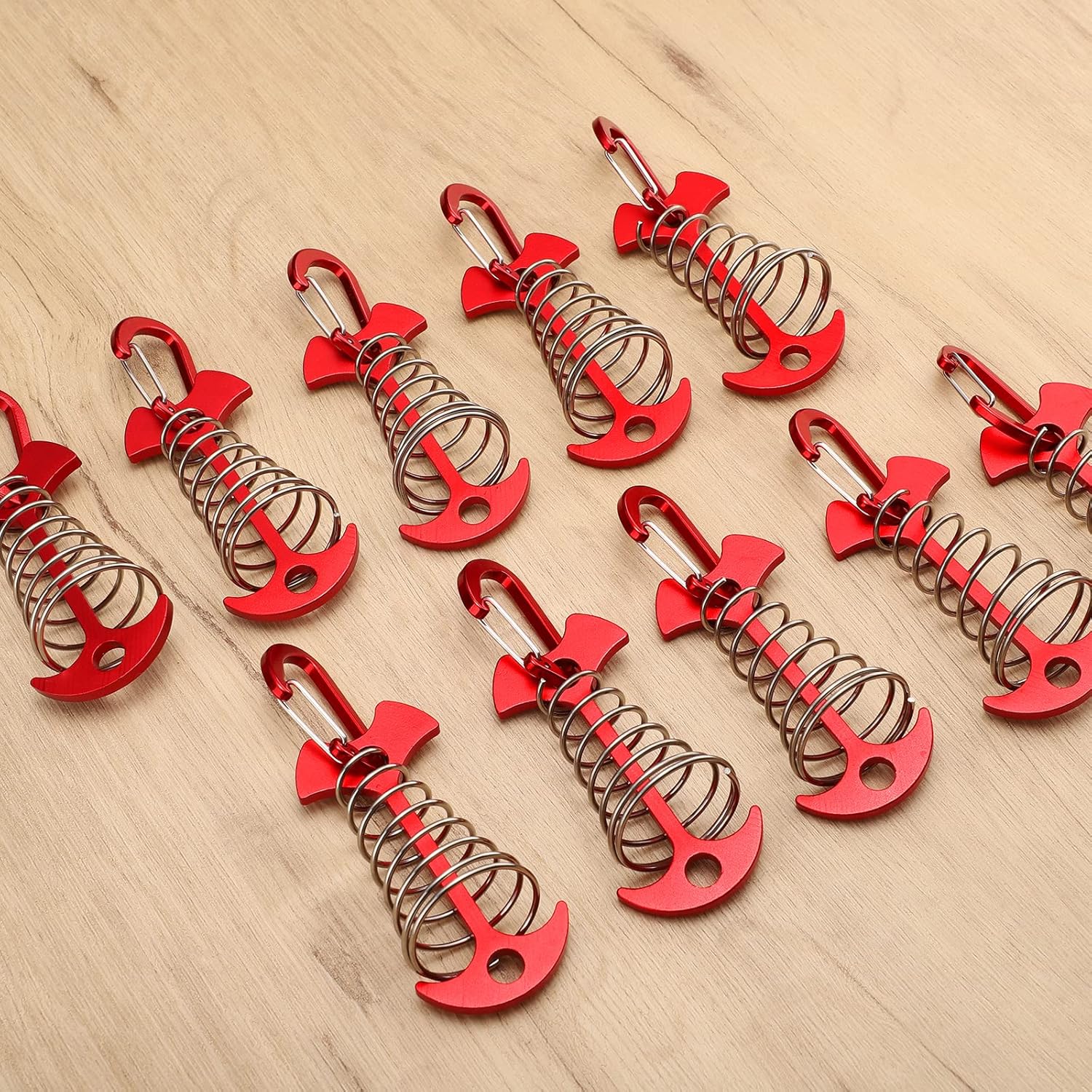 Carabiner Hook - Red - 10-pack - Ceiling Anchor with Carabiner Hook - Aluminium - Anchor - Spring Pin - Camping - Outdoor - Fishbone - Tent Anchor - Tent Rope - Spanner - Fishing Line - Adjuster - Pin