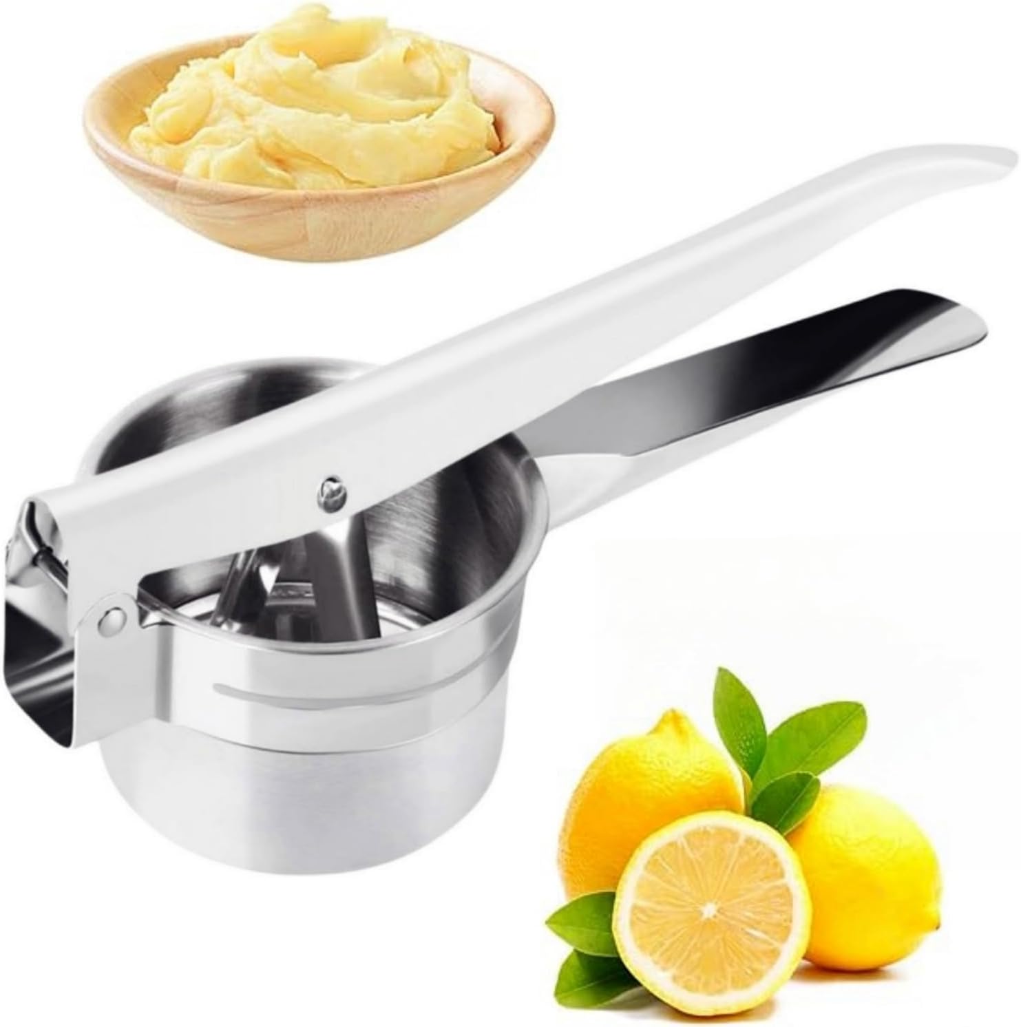 Stainless Steel Potato Masher - Multifunctional Potato Masher - Handheld Potato Masher for the Kitchen - Heavy-Duty German Dough Masher - Suitable for Making Potato Balls, Pasta, Potatoes, Fruit and Vegetables Open Bottom