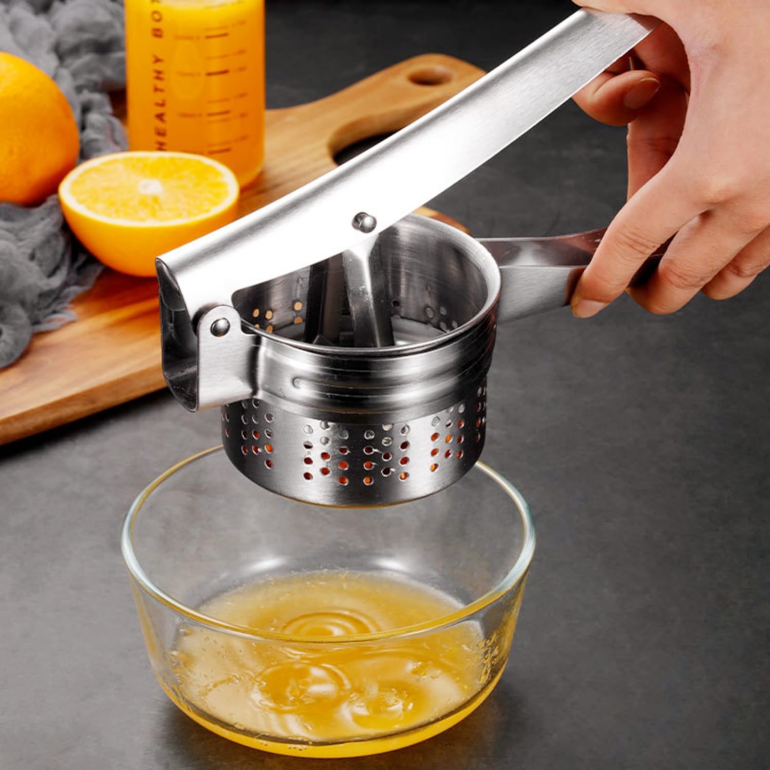 Stainless Steel Potato Masher - Multifunctional Potato Masher - Handheld Potato Masher for the Kitchen - Heavy-Duty German Dough Masher - Suitable for Making Potato Balls, Pasta, Potatoes, Fruit and Vegetables Open Bottom