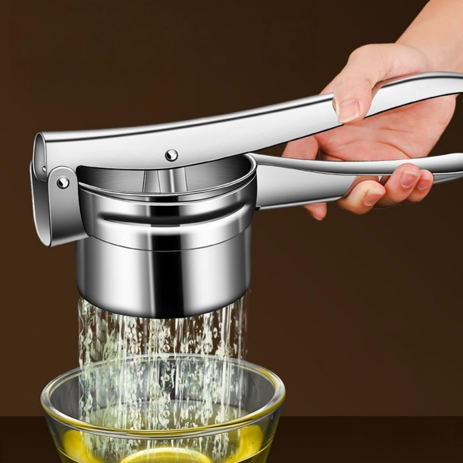Stainless Steel Potato Masher - Multifunctional Potato Masher - Handheld Potato Masher for the Kitchen - Heavy-Duty German Dough Masher - Suitable for Making Potato Balls, Pasta, Potatoes, Fruit and Vegetables Open Bottom