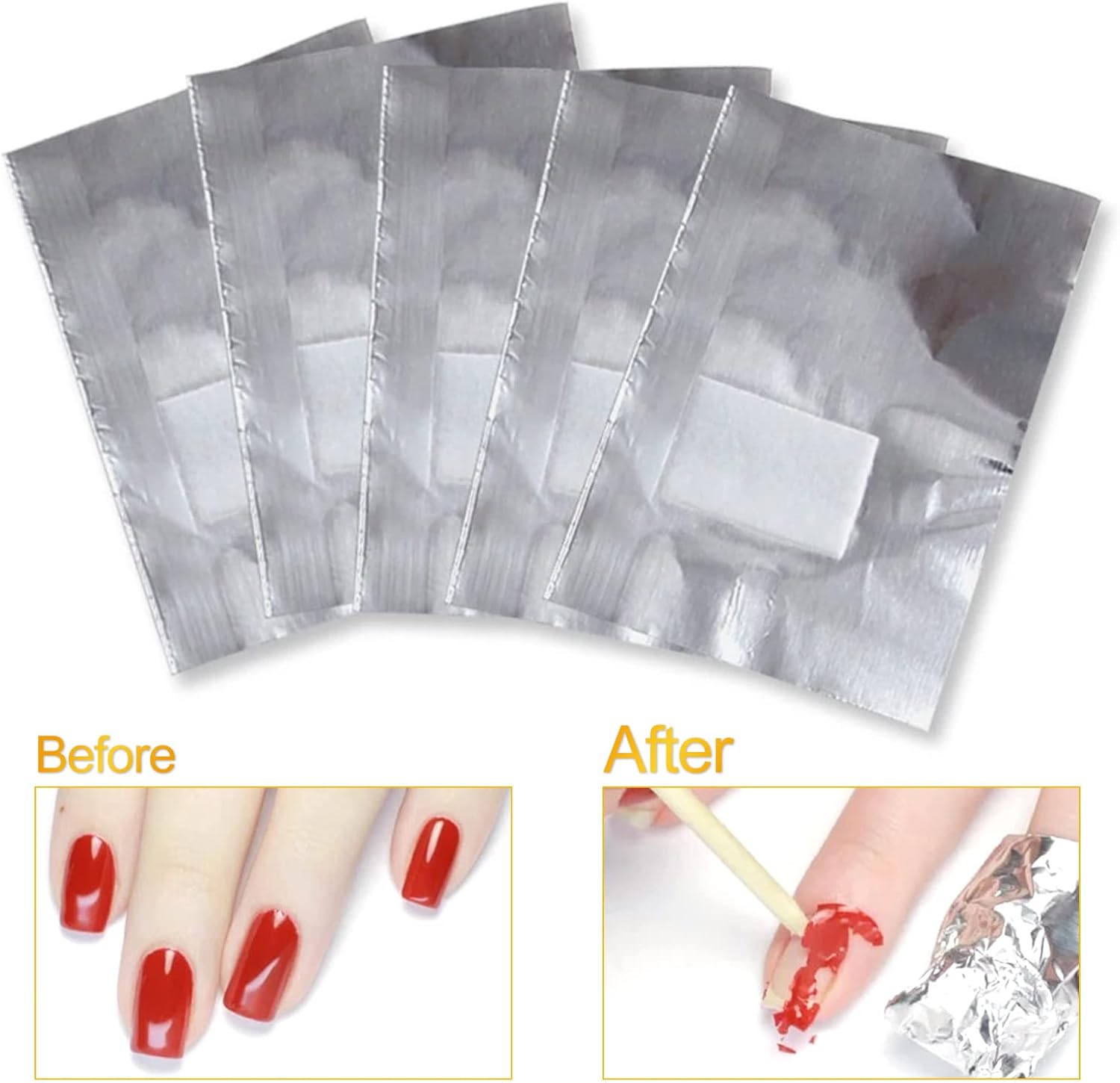 100 foil nail stickers, foil for gel nails, nail foil remover with pre-installed lint-free cotton pads for manicure and pedicure, nail art cleanser
