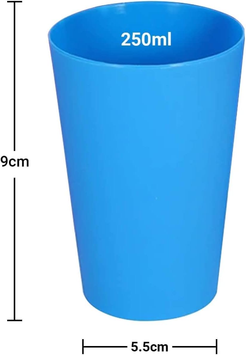 Set of 24 reusable plastic cups, 250 ml, durable plastic drink cups for kids, for use in the kitchen, outdoors, parties, picnics, barbecues, travel 6 bright colours