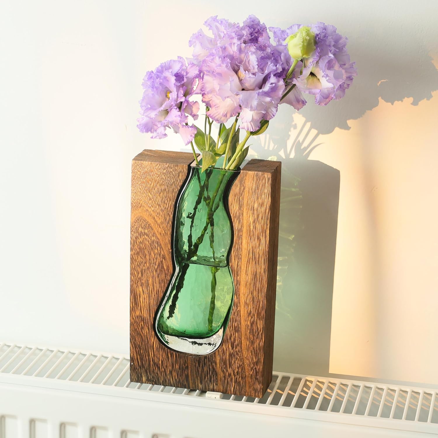 Vase with inlaid wood and glass - Rustic style wood and glass vase - Solid wood and glass vase - Vase for home decor - Table decoration 9.45 inches