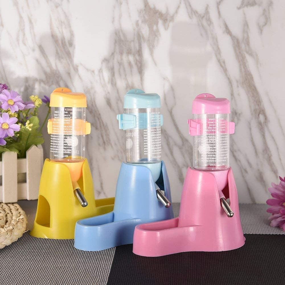Water bowl for small animals - 3-in-1 hanging water bottle for hamsters - Automatic pet water bowl with stand - Suitable for dwarf hamsters, mice, rats and hedgehogs 80 ml - Pink