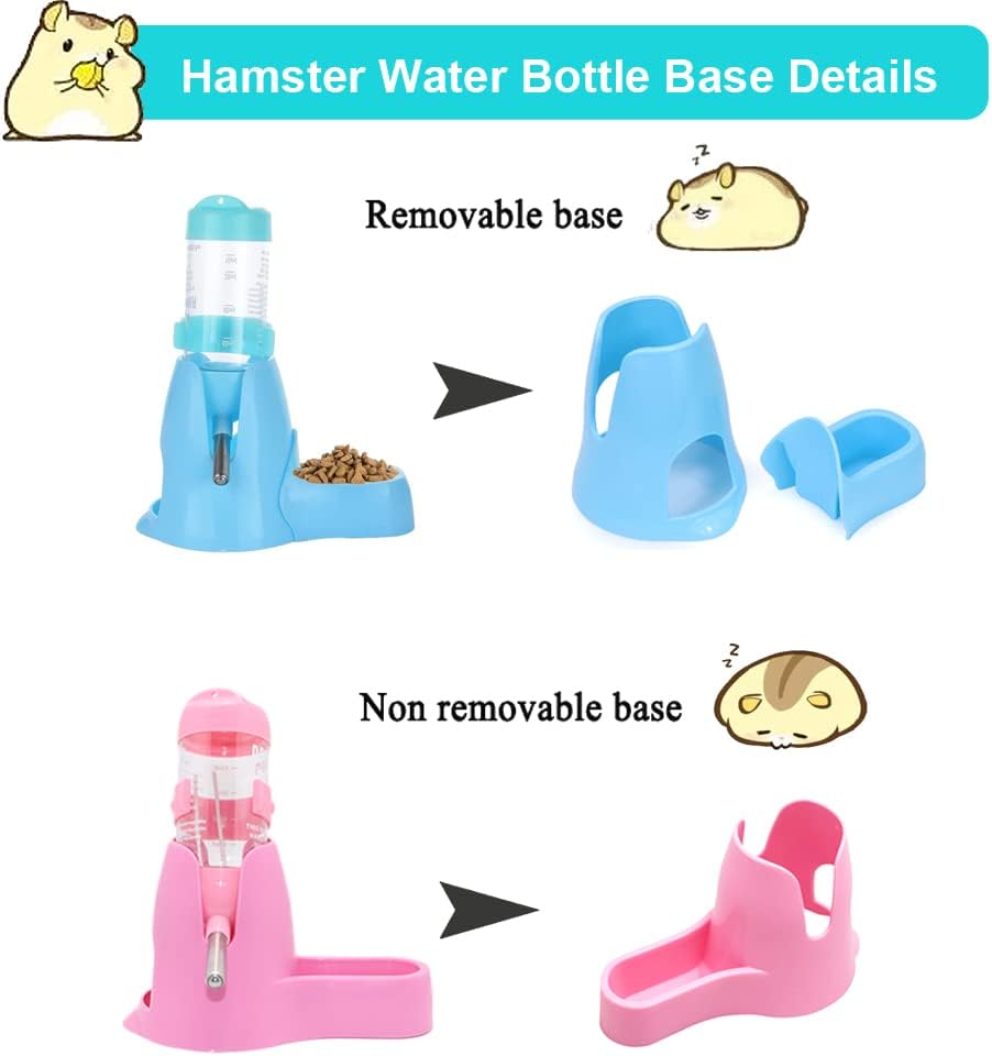Water bowl for small animals - 3-in-1 hanging water bottle for hamsters - Automatic pet water bowl with stand - Suitable for dwarf hamsters, mice, rats and hedgehogs 80 ml - Pink