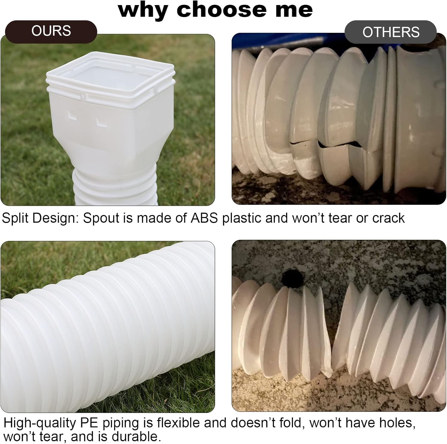 White single gutter extension - Flexible design - Gutter extension - Gutter connector - Rainwater drainage - Extendable from 21 inches to 68 inches