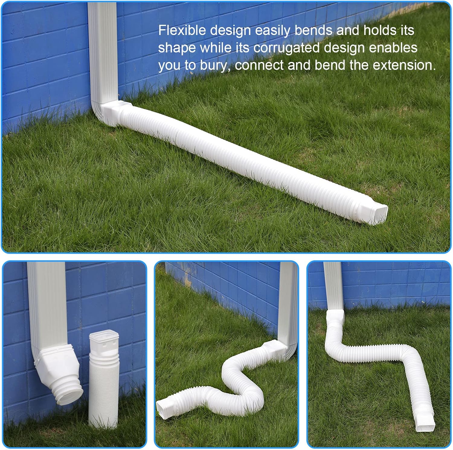 White single gutter extension - Flexible design - Gutter extension - Gutter connector - Rainwater drainage - Extendable from 21 inches to 68 inches