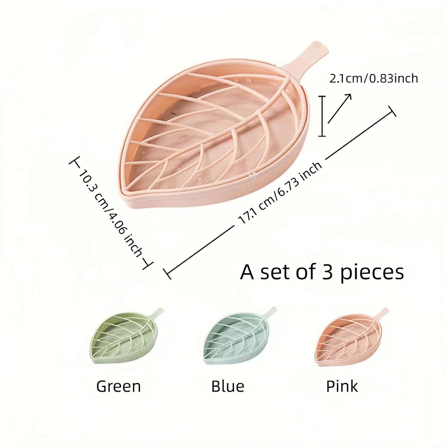 Soap dish set in leaf shape - soap dish and draining rack with double layer leaf design - removable wall-mounted storage rack suitable for showers - no drilling required light green/blue/pink