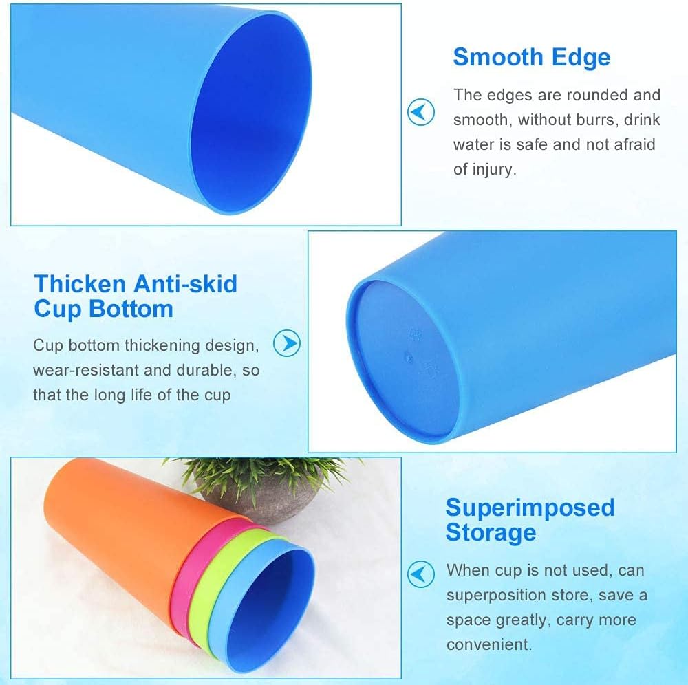 Set of 24 reusable plastic cups, 250 ml, durable plastic drink cups for kids, for use in the kitchen, outdoors, parties, picnics, barbecues, travel 6 bright colours