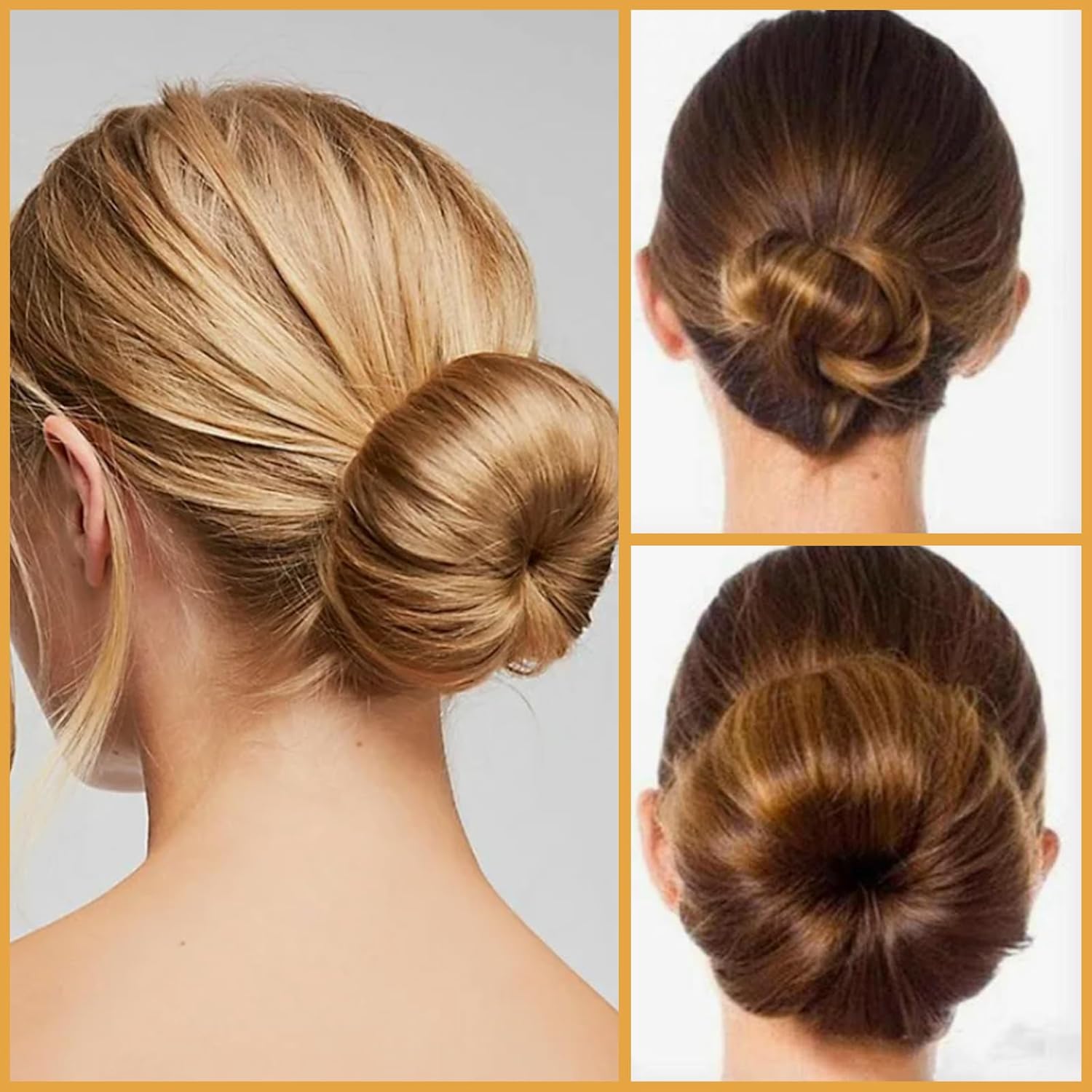 4-piece ring donut bun styler set with 20 gold hair clips, beige donut bun maker, hair rings, styling kit for dancers, ballerinas, girls, etc. and daily hair styling DIY beige
