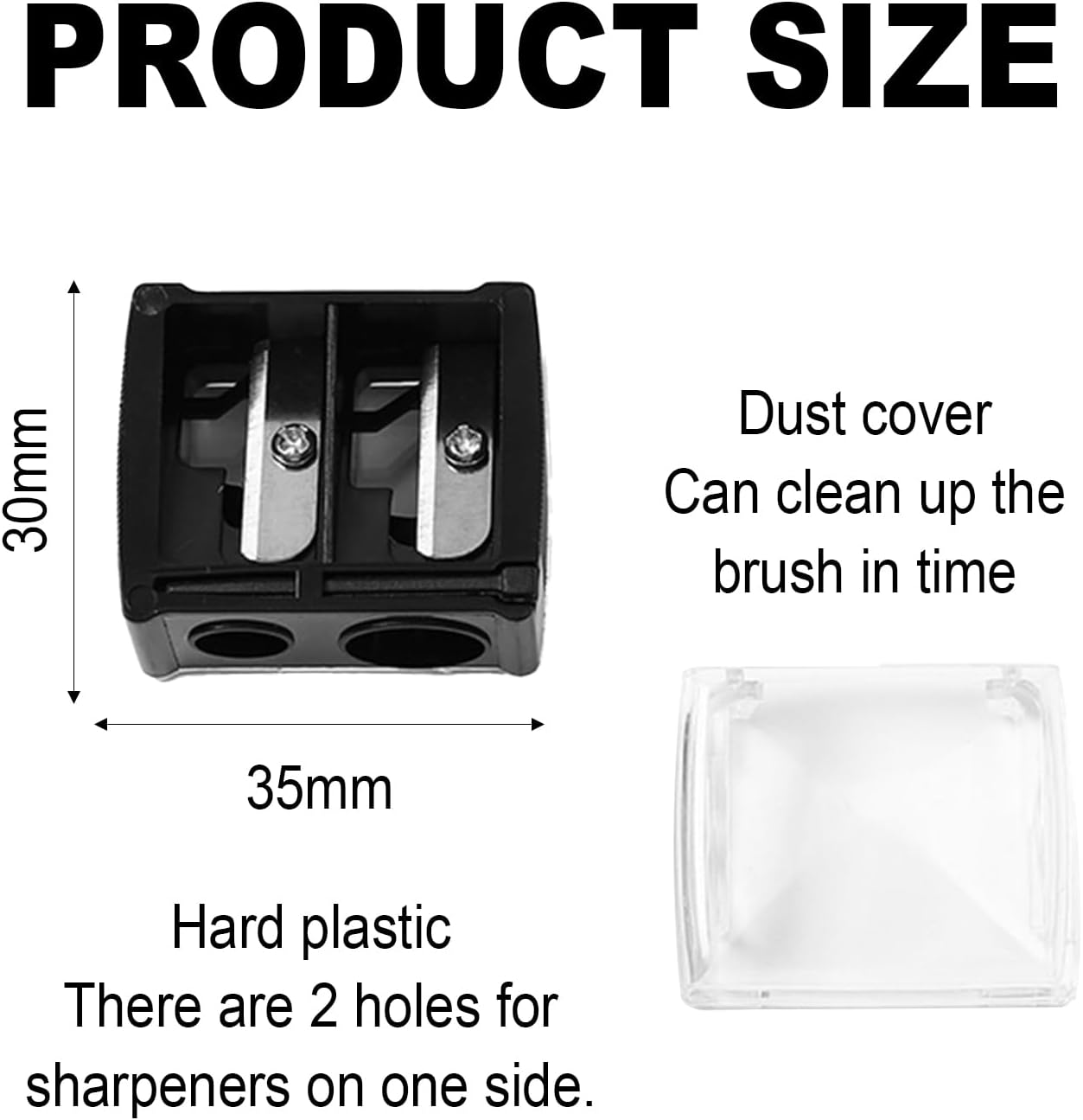 2-piece eyeliner pencil sharpener, makeup pencil sharpener with 2 holes, compact eyebrow pencil sharpener for different sizes of eyebrow pencils, eyeliner pencils, lip liners, etc., easy to clean black