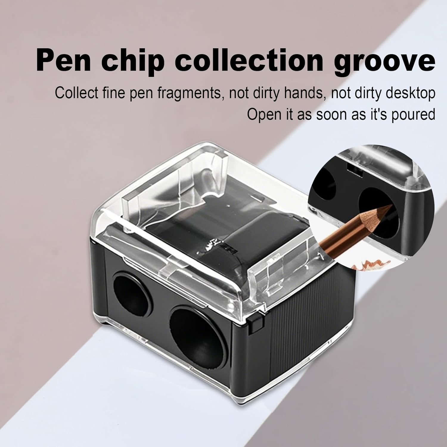 2-piece eyeliner pencil sharpener, makeup pencil sharpener with 2 holes, compact eyebrow pencil sharpener for different sizes of eyebrow pencils, eyeliner pencils, lip liners, etc., easy to clean black
