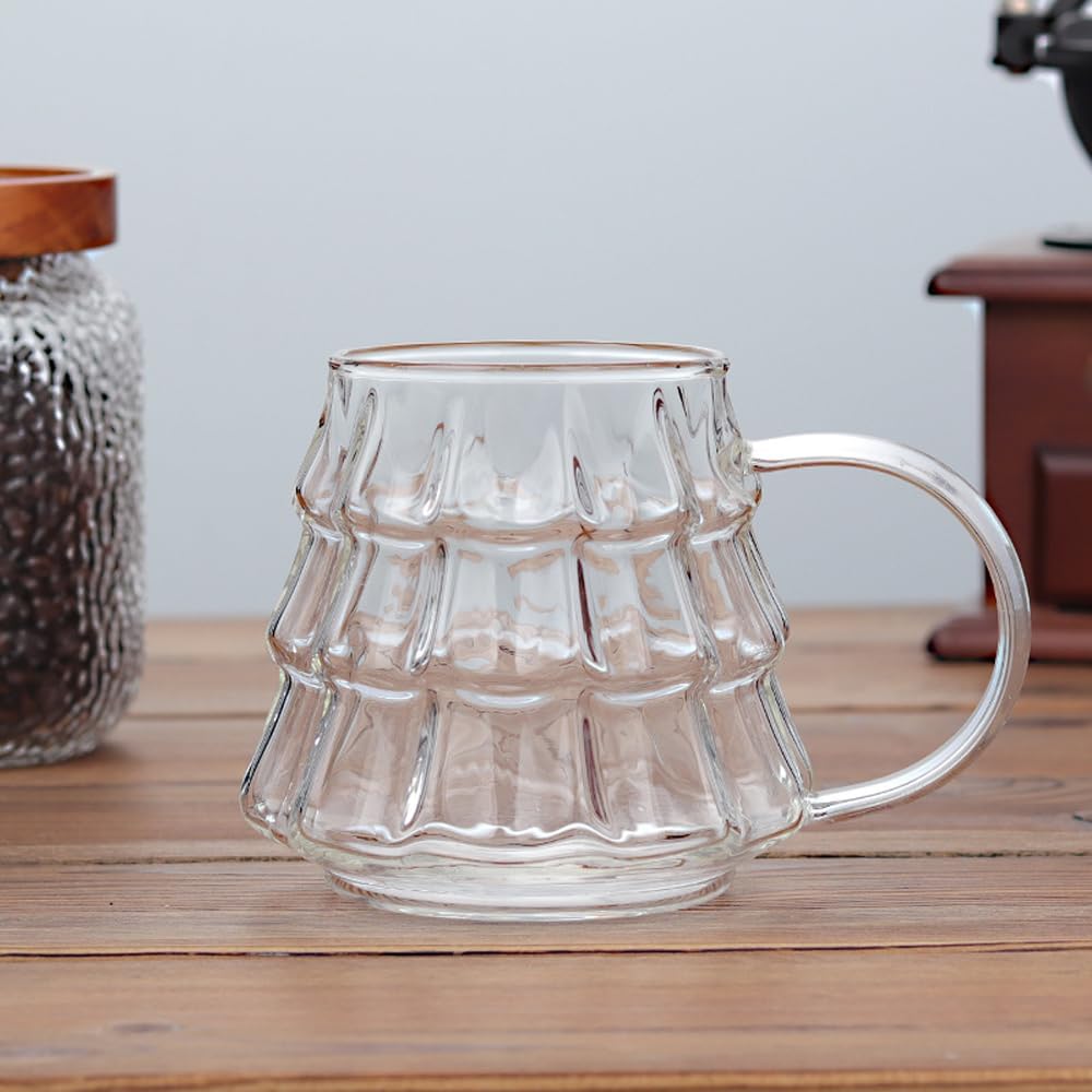 Tree-shaped transparent glass coffee cup - Tree-patterned glass tea cup - Household juice cup - Milk cup with handle