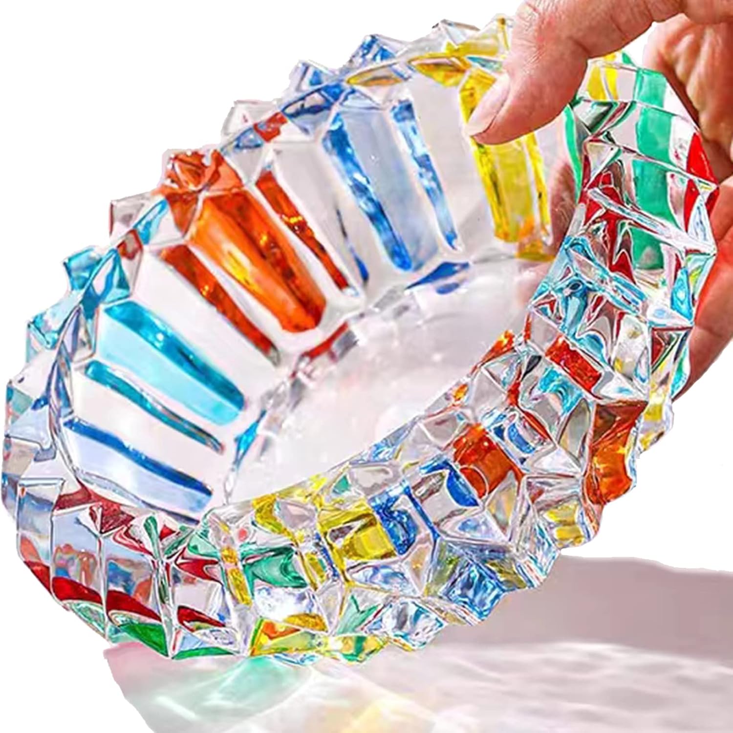 Kristallen ashtray - Cigarette ashtray holder - Office decoration for home/office - Antique hand-painted coloured glass ashtray - Ornament for the living room with vintage painting 5.5 inch